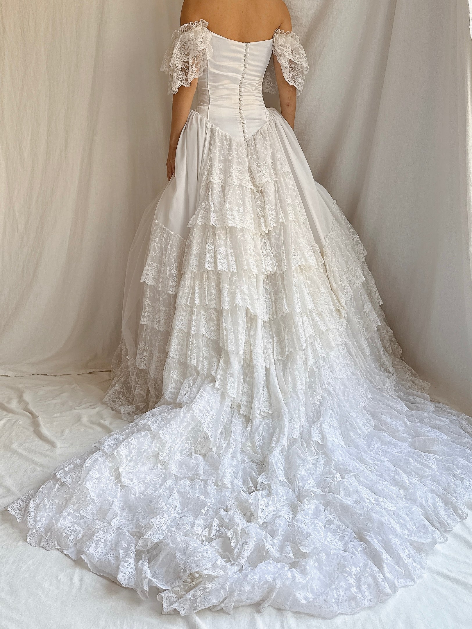 Vintage Tulle Off-the-Shoulder Gown - S