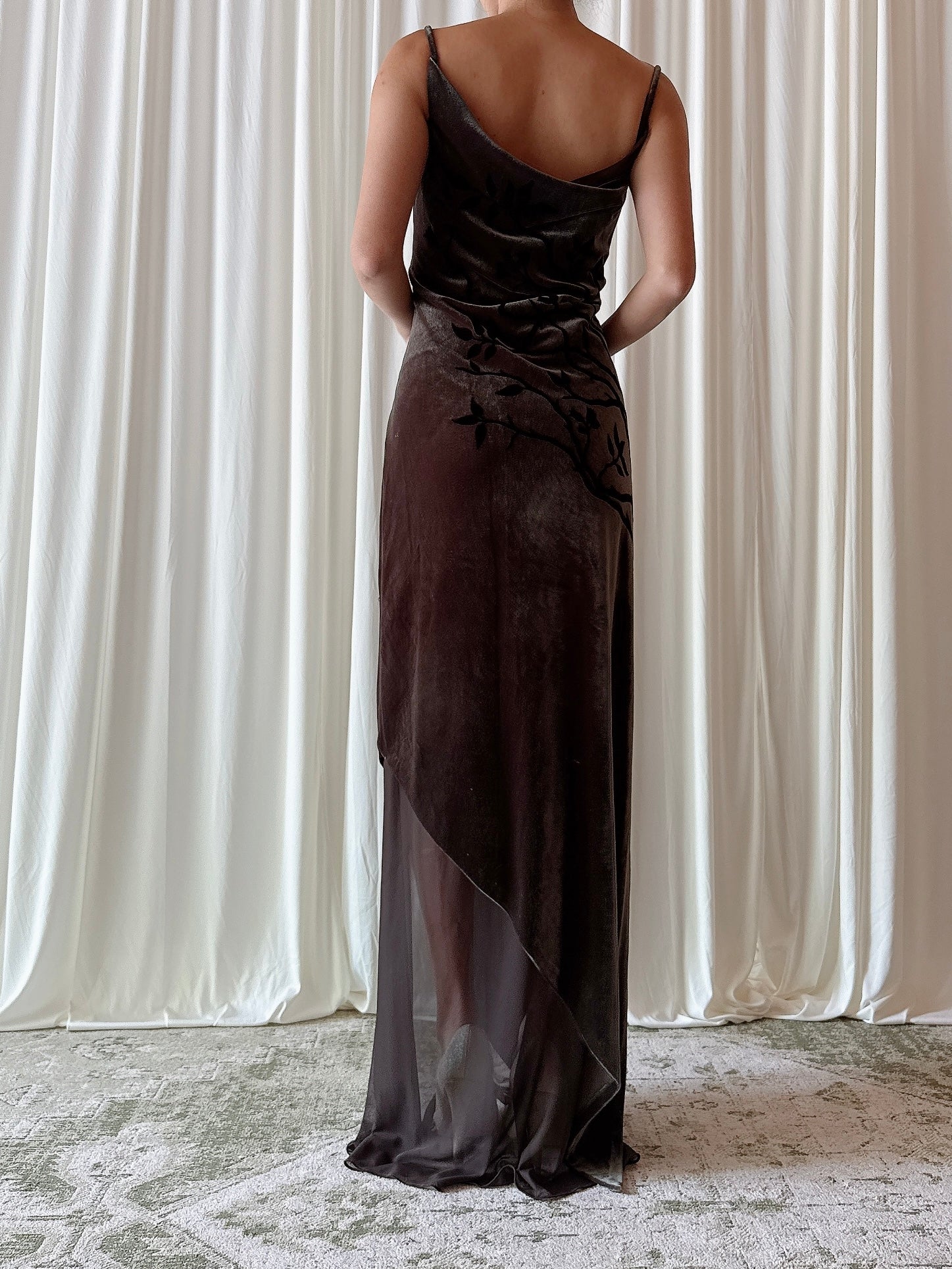 Vintage After Six Dark Olive Velvet Dress - UK 44