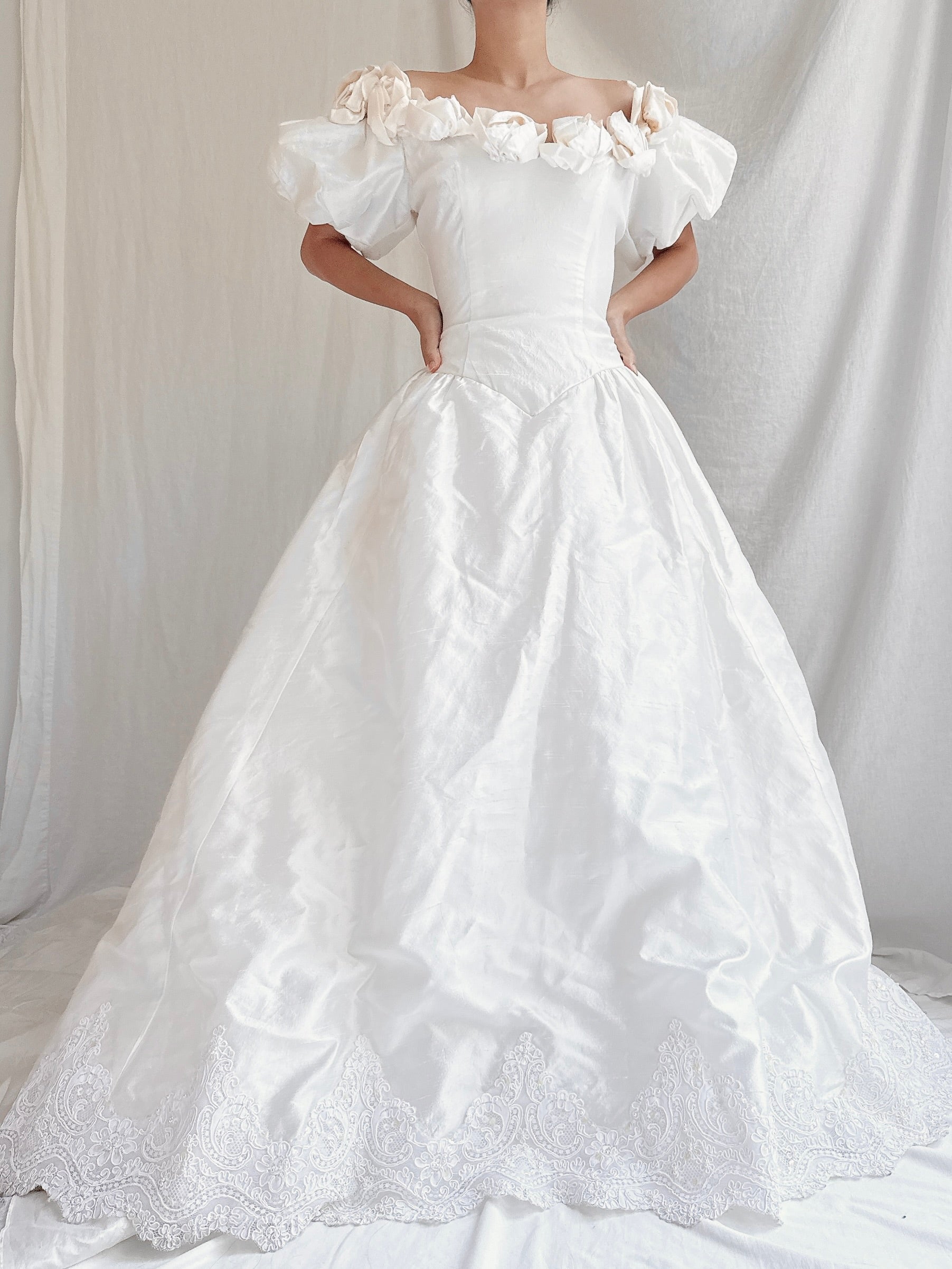 Vintage Raw Silk Off-the-Shoulder Gown - S