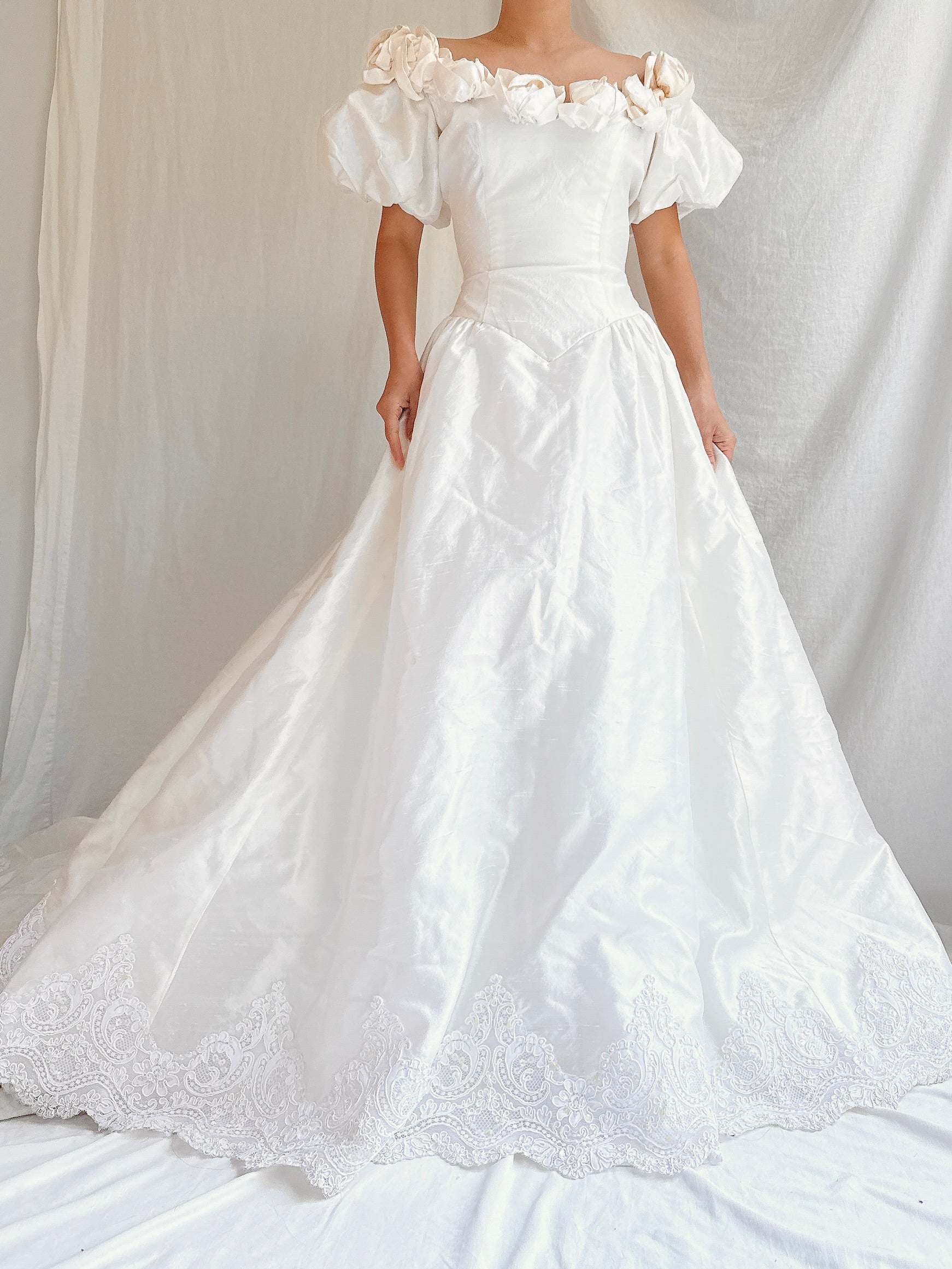 Vintage Raw Silk Off-the-Shoulder Gown - S