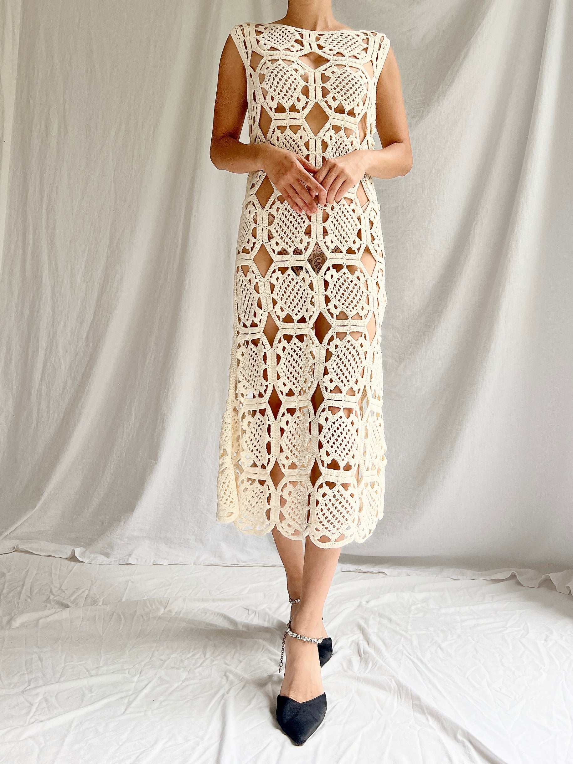 Ivory Crochet Midi Dress - M/L