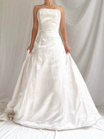 1990s Amsale Silk Strapless Gown - M/6
