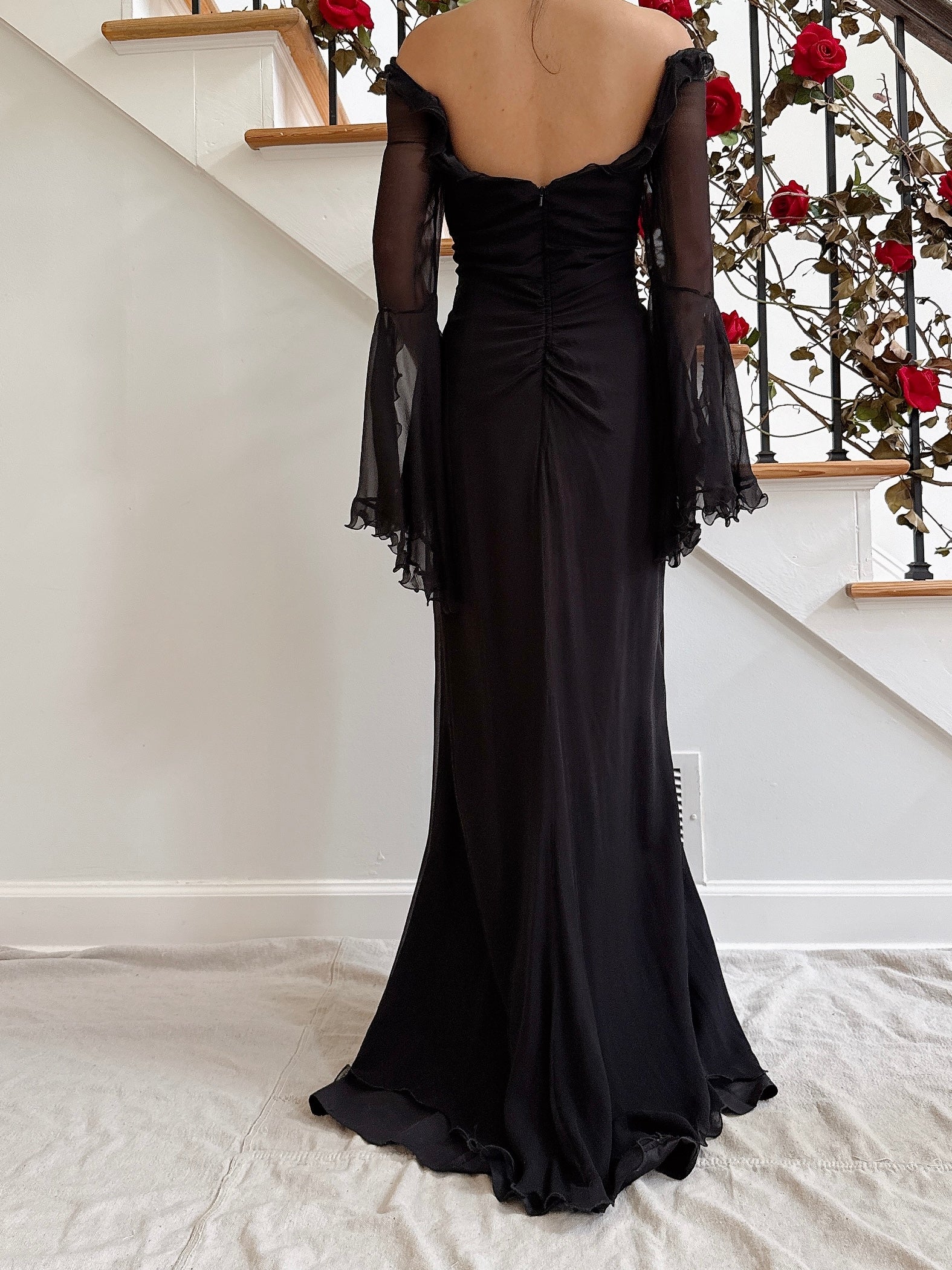 Vintage Belleville Sassoon Silk Angel Sleeve Gown - UK 16/36B/30W/42H/62L