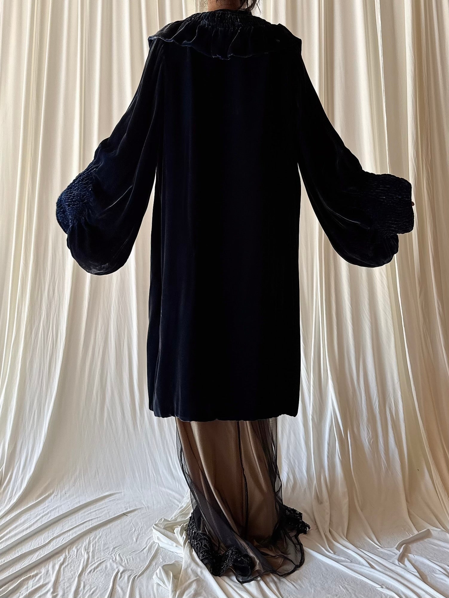 1920s Blue Silk Velvet Opera Coat - OSFM