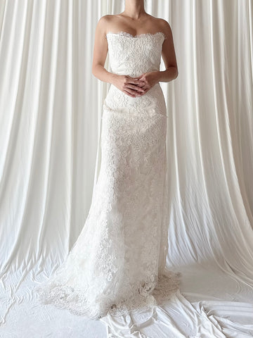 Vintage Jim Hjelm Alecon Lace Strapless Gown - L/14