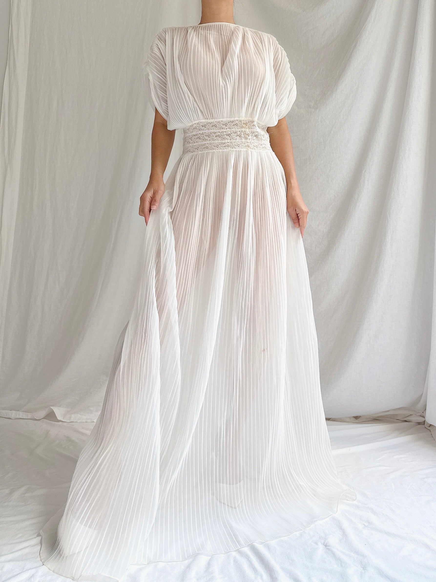 1960s Reversible Crystal Pleat Sheer Tricot Gown -  S