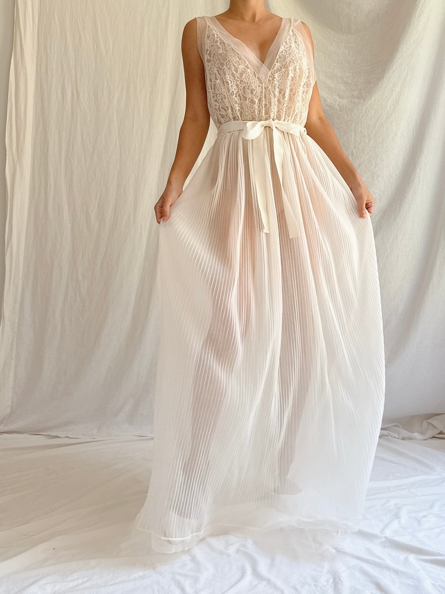 1960s Crystal Pleated Sheer Slip - S