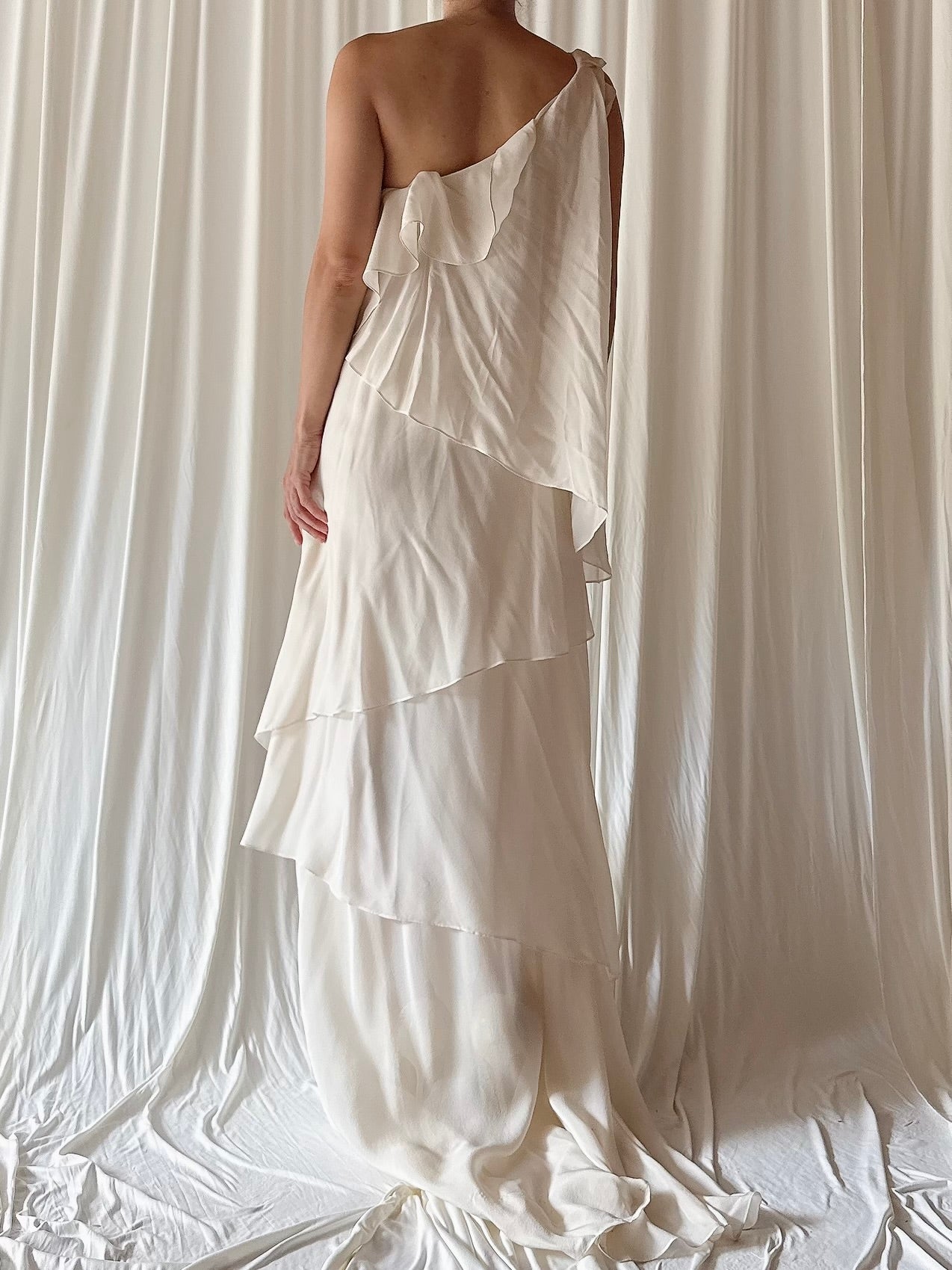 Silk One Shoulder Dress - M