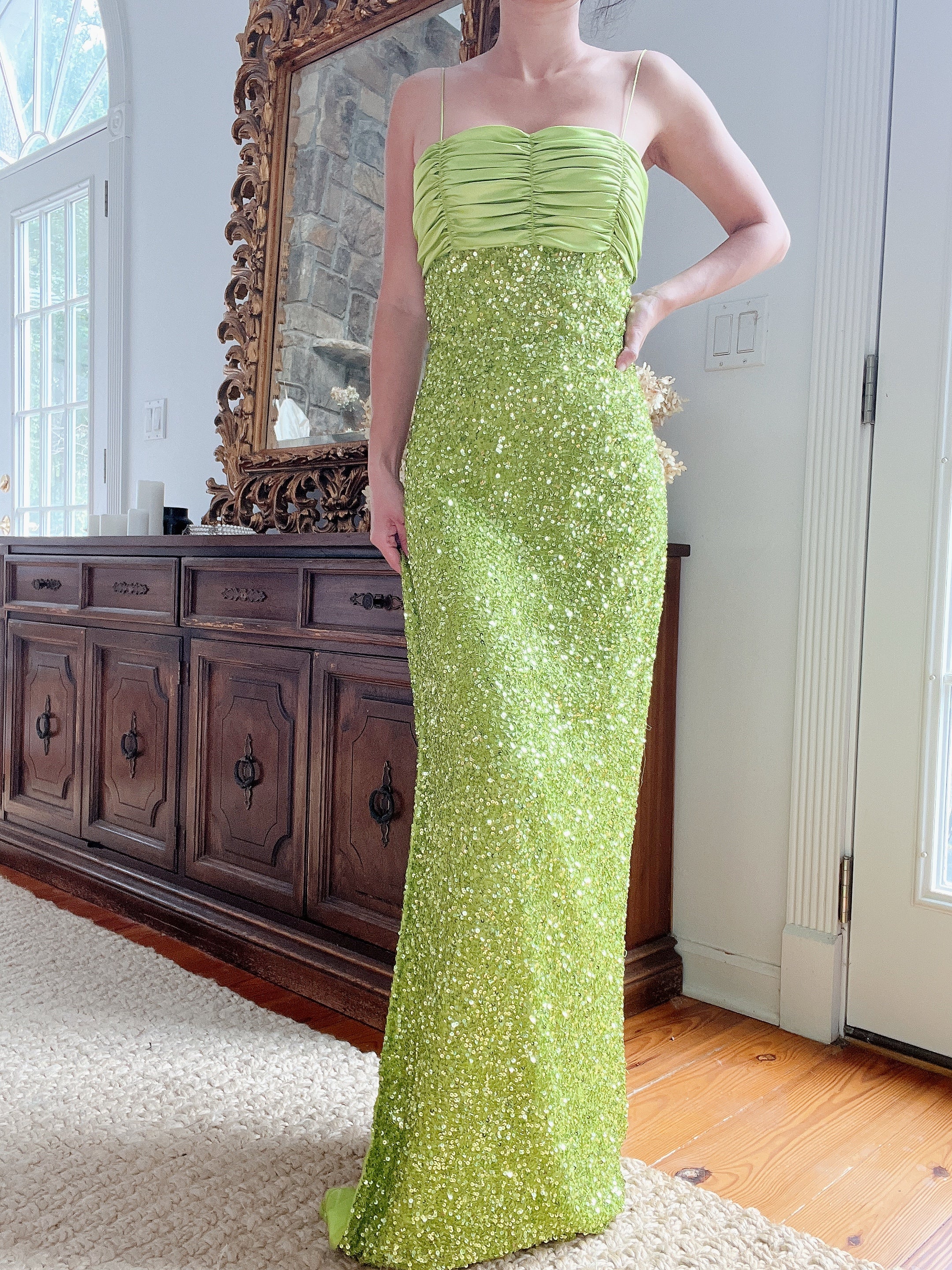 Y2K Lime Green Beaded Gown - S