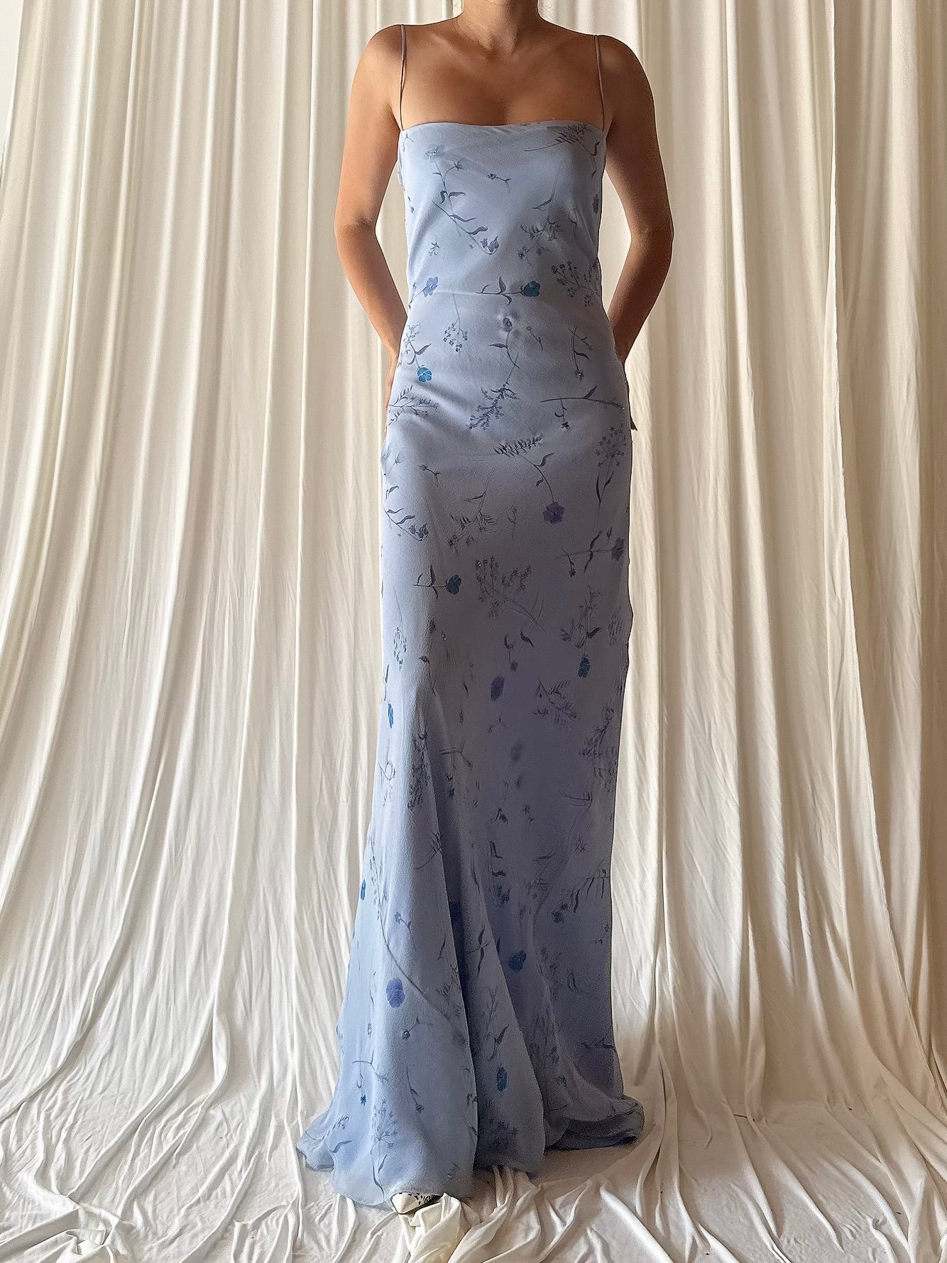 Vintage Blue Slip Bias Gown - L