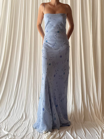 Vintage Blue Slip Bias Gown - L