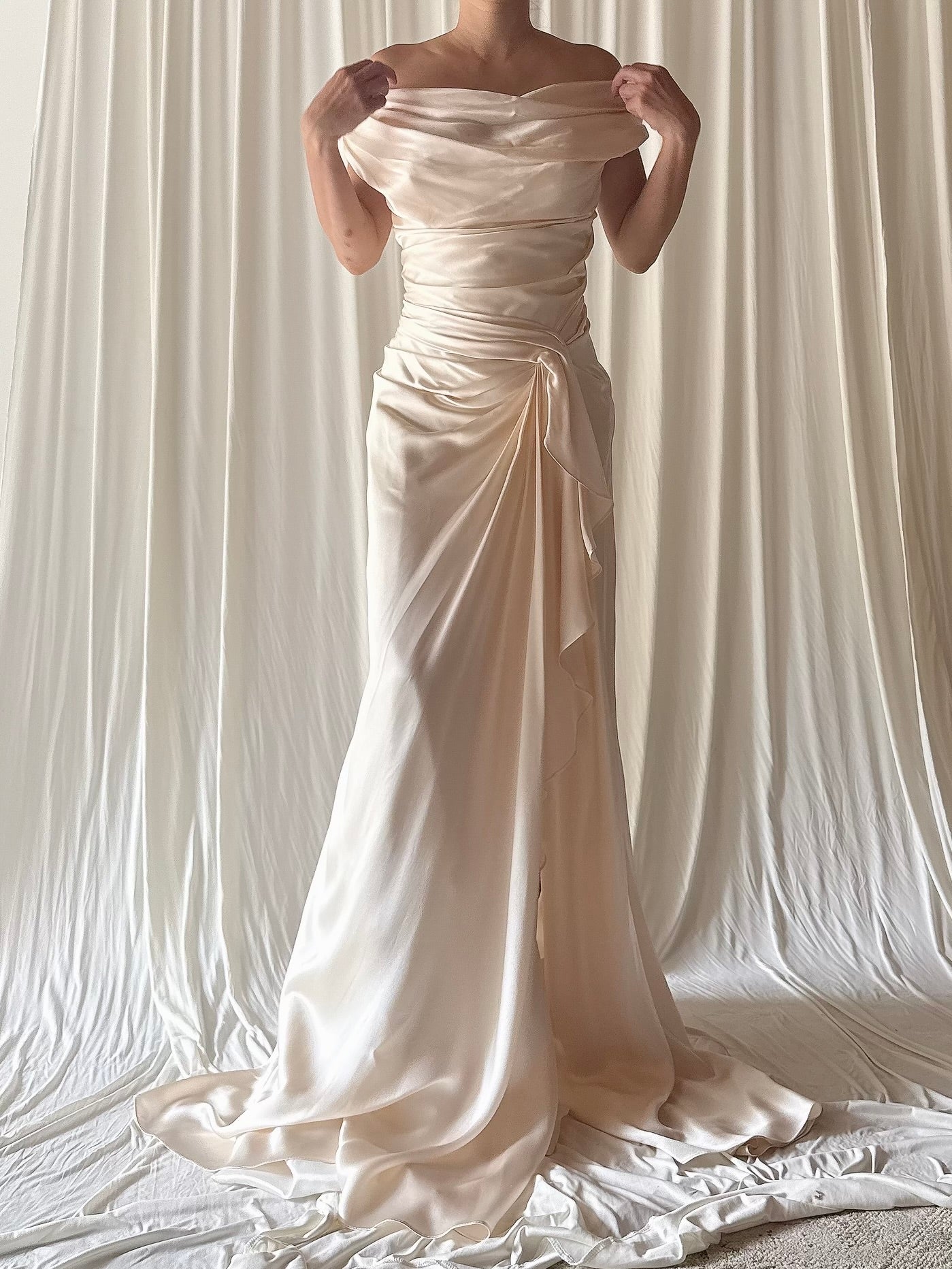 Gemy Maalouf Silk Charmeuse Cowl Neck Draped Gown - M/6