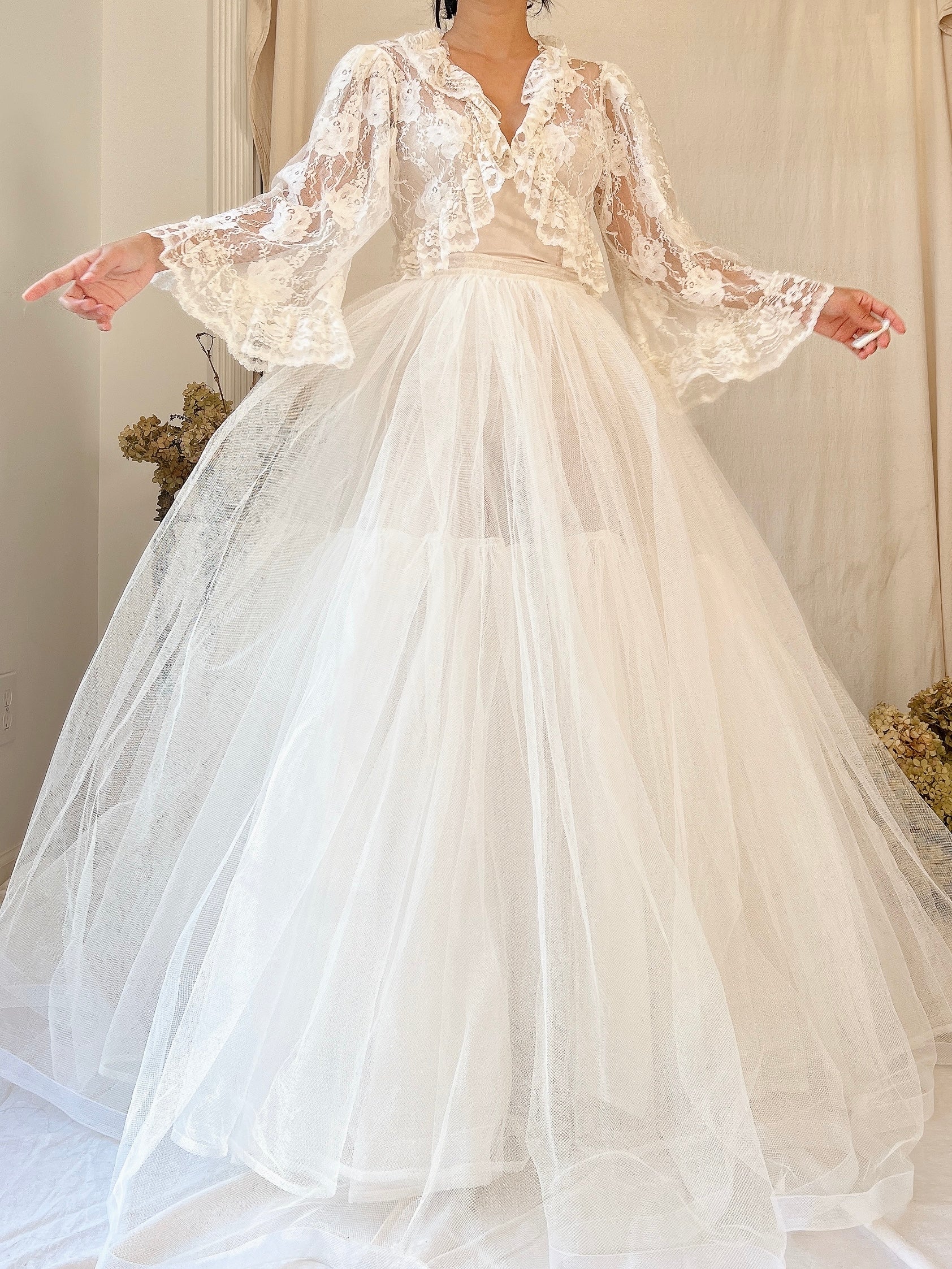 sheer gossamer dress Vintage Sheer Puff Sleeves Gown