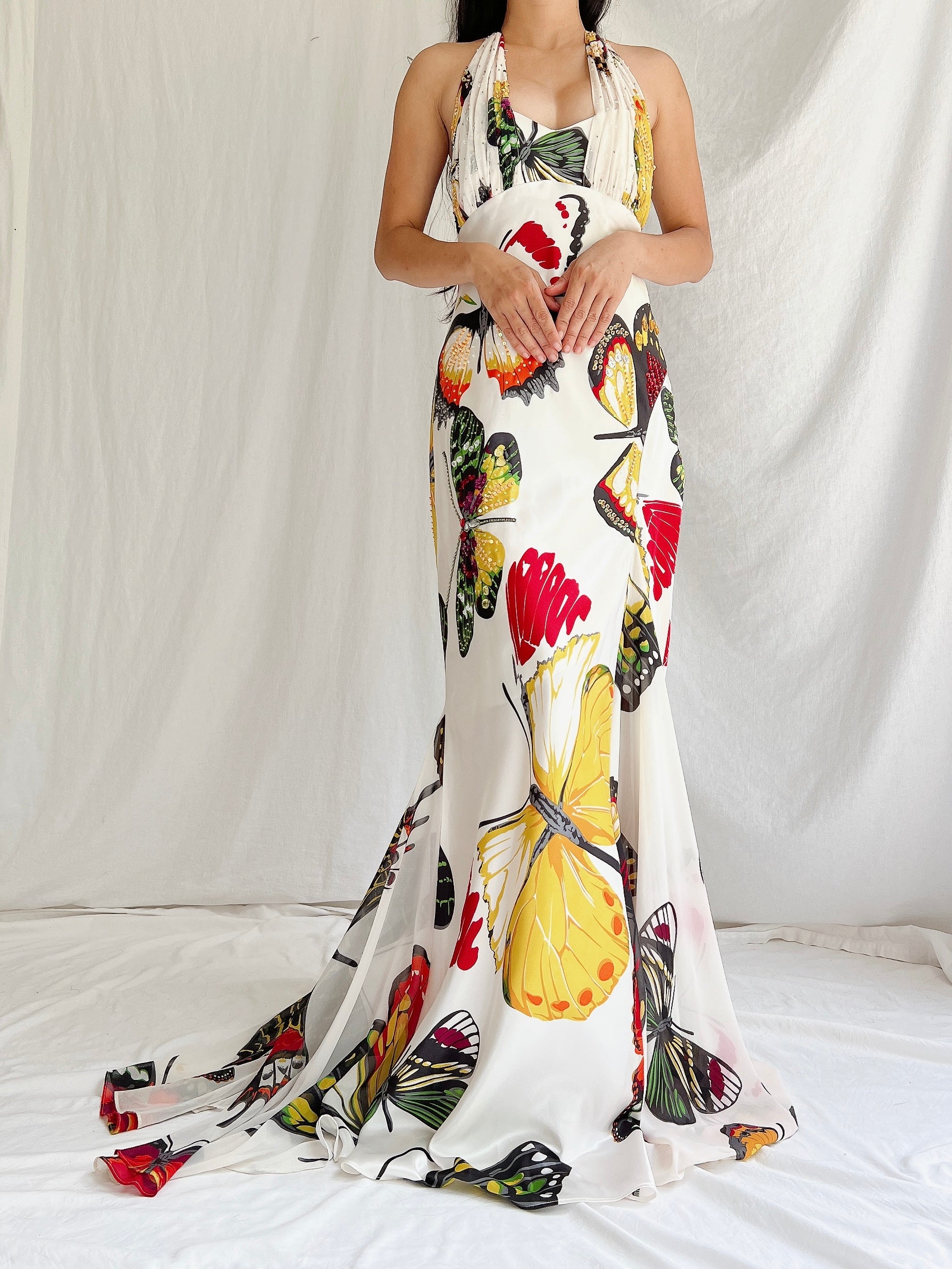 Vintage Butterfly Satin Gown - S/4