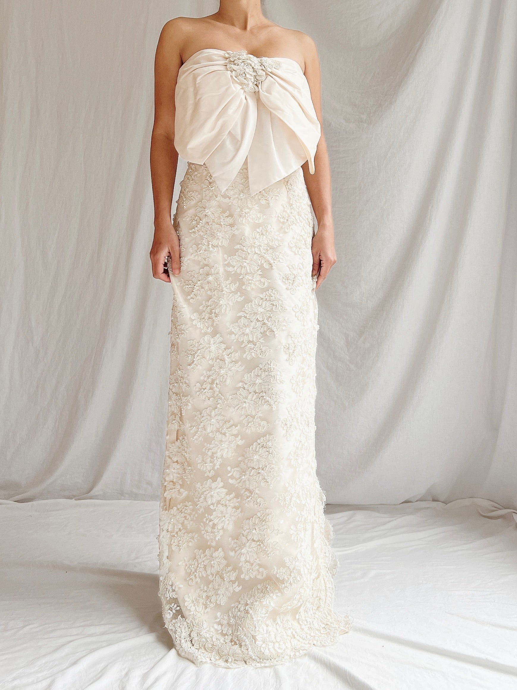 Vintage Silk and Corded Lace Gown - S/4