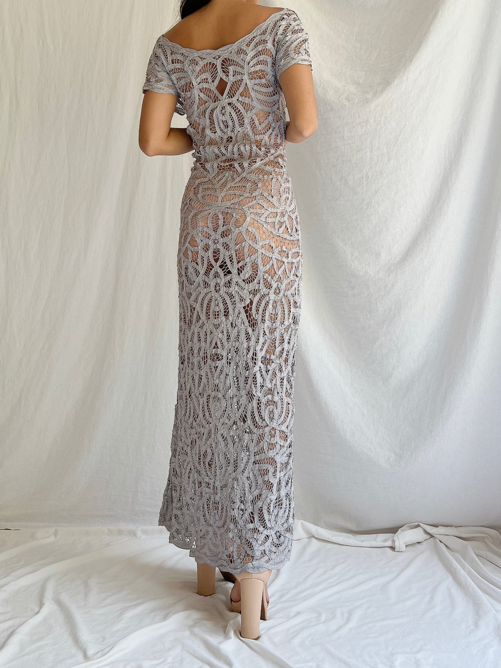 Vintage Sheer Tape Lace Dress - S/M