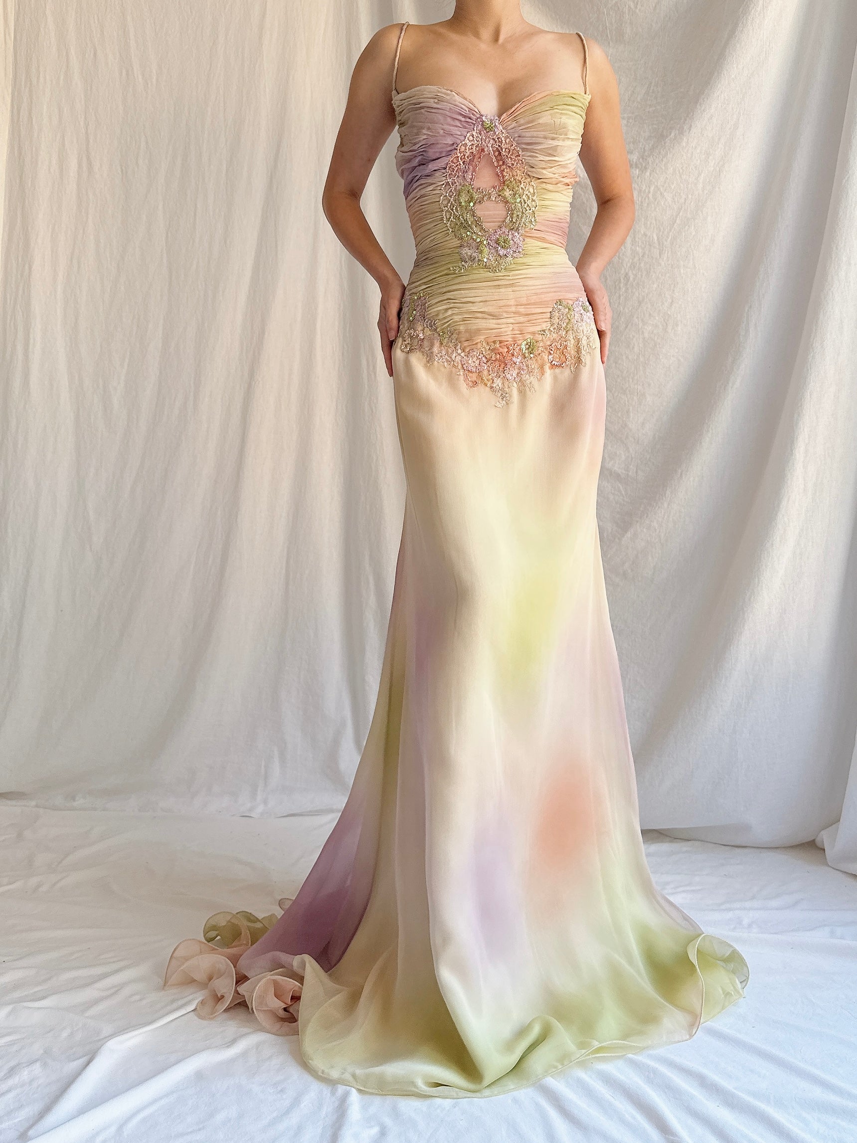 Vintage Couture Handbeaded Ombre Gown - S