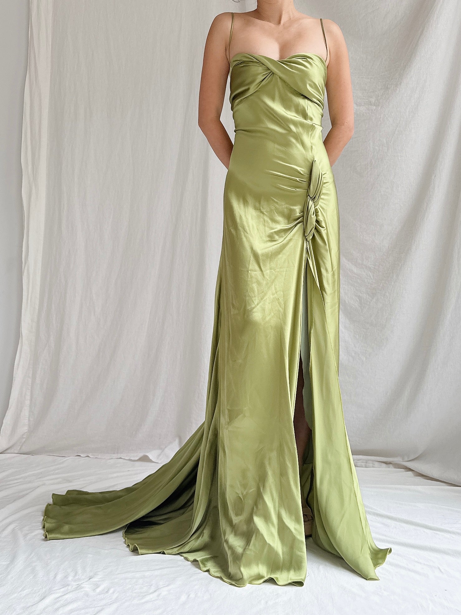 “RESERVED- DO NOT BUY” Vintage Moss Green Silk Charmeuse Gown - M/8
