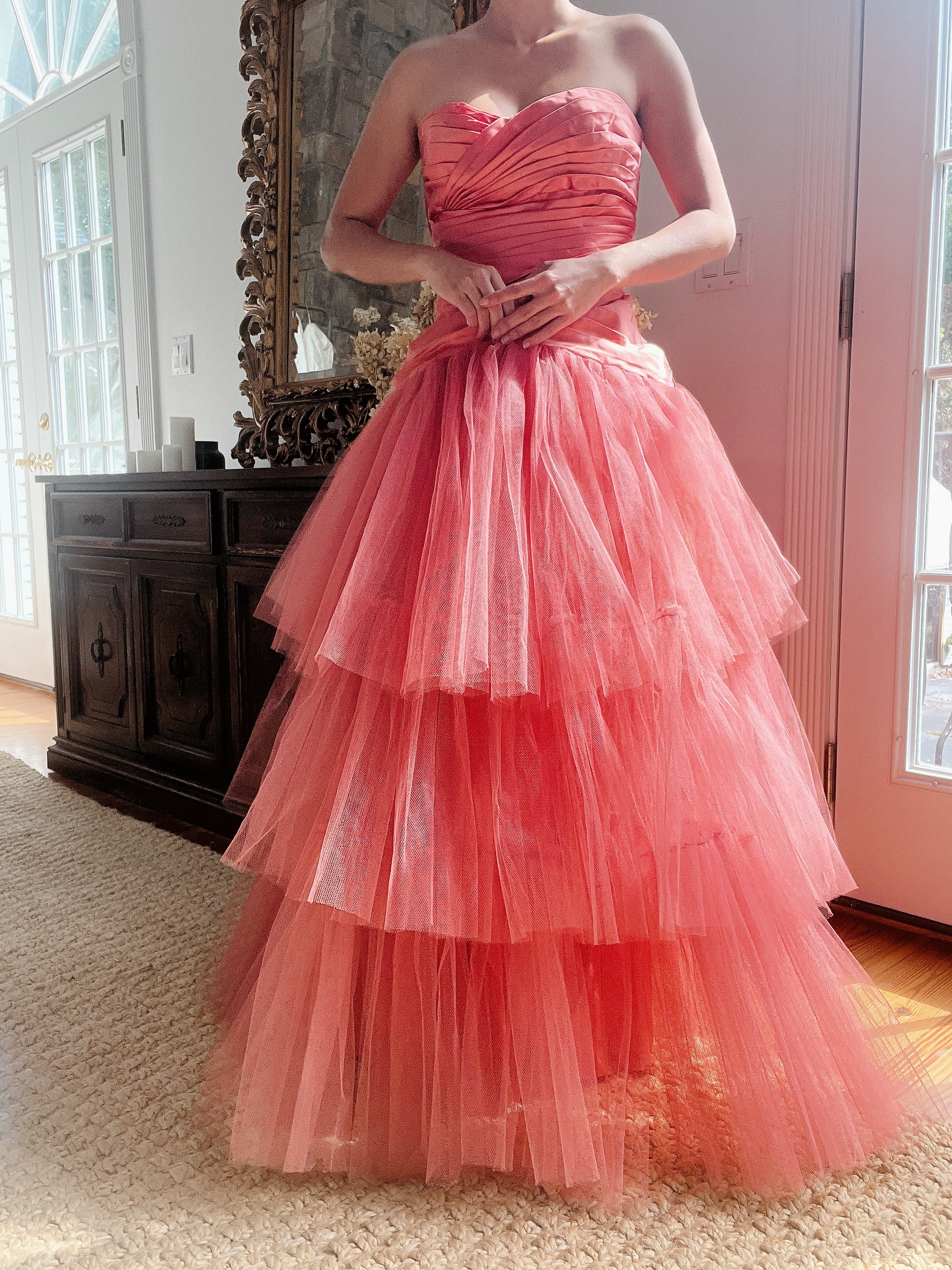 1950s Coral Tulle Dress - M