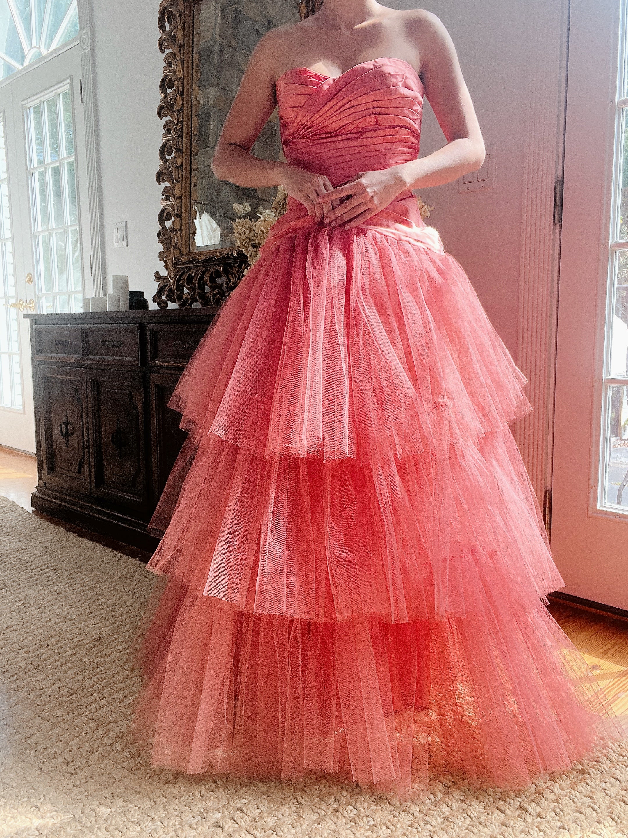 1950s Coral Tulle Dress
