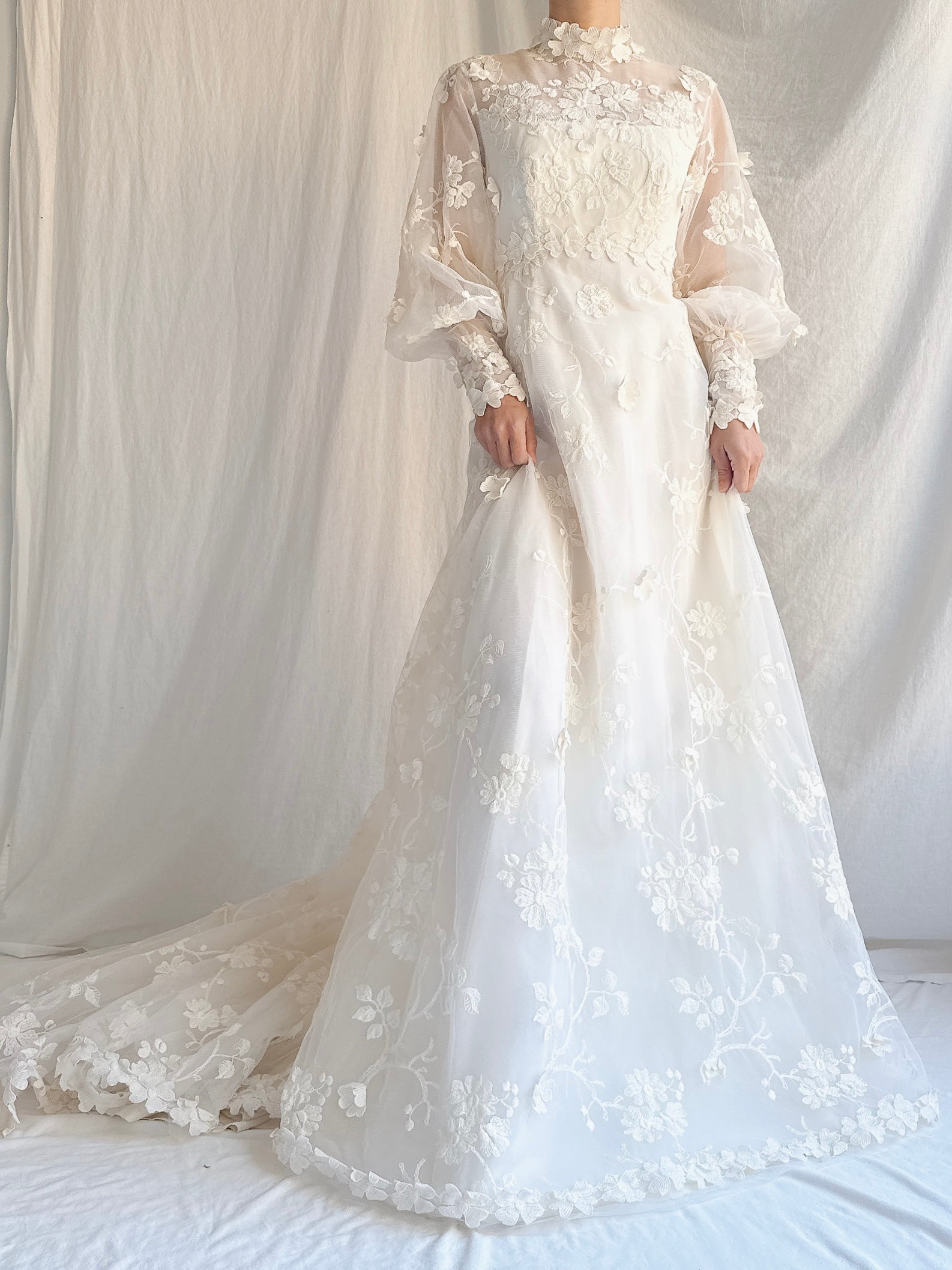 Vintage Embroidered Tulle 3D Gown - S