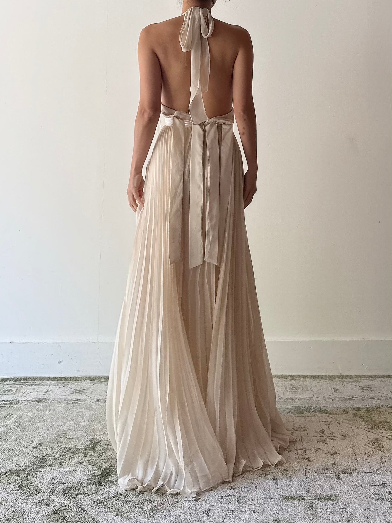 Vintage Pleated Chiffon Dress - L