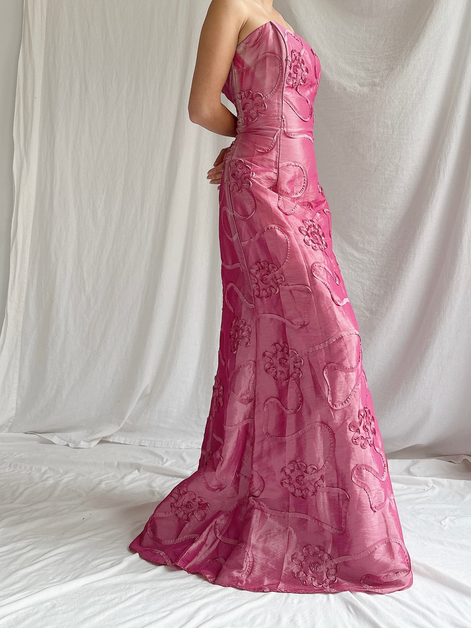 Vintage Taffeta Strapless Gown - S