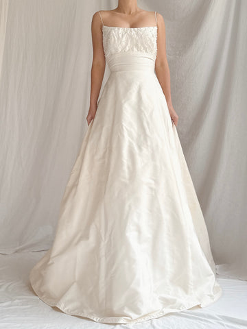 1990s Silk Pearl Beaded Gown - S