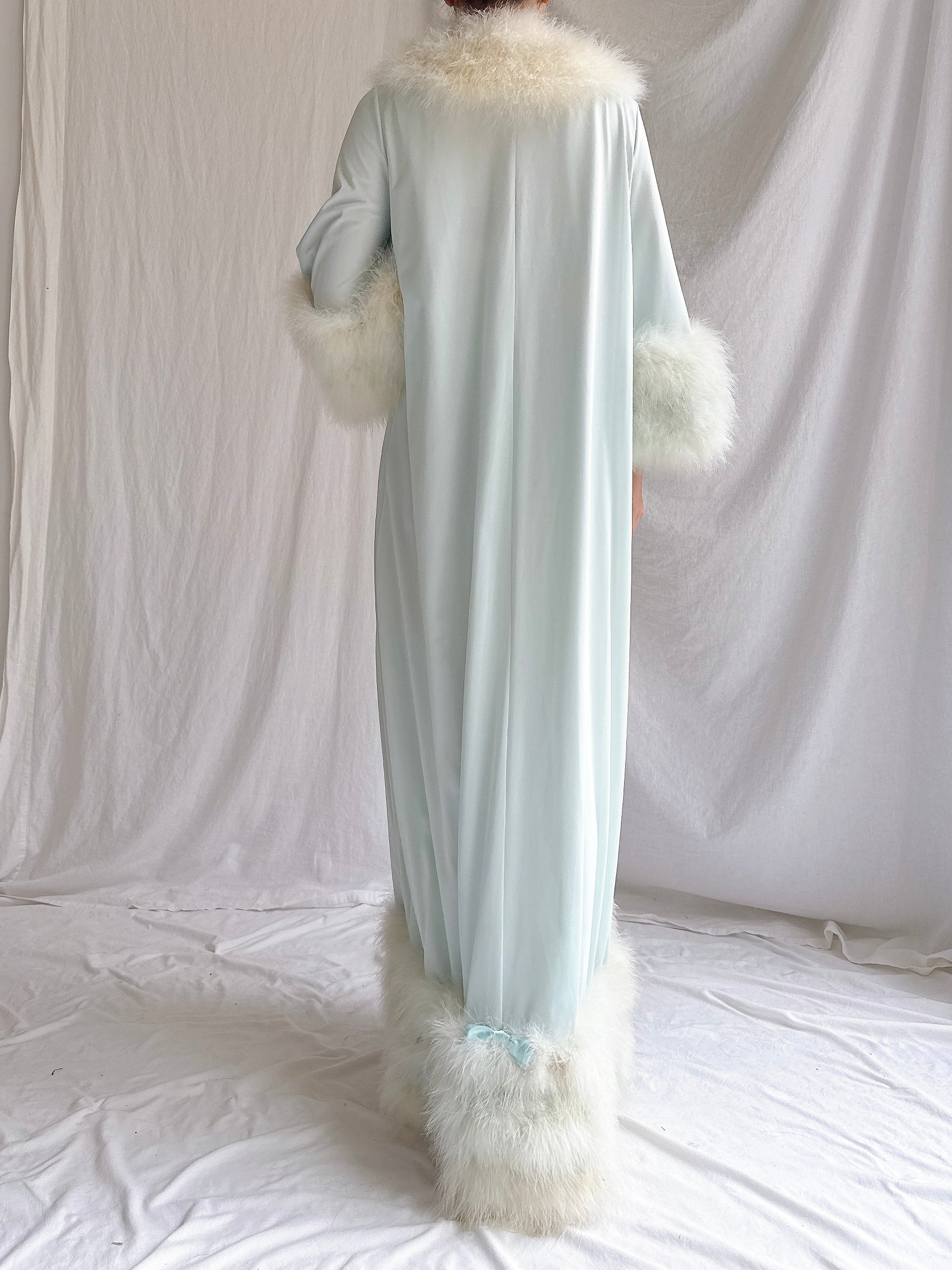 Rare 1960s Heft Baby Blue Marabou & Nylon Duster - OSFM