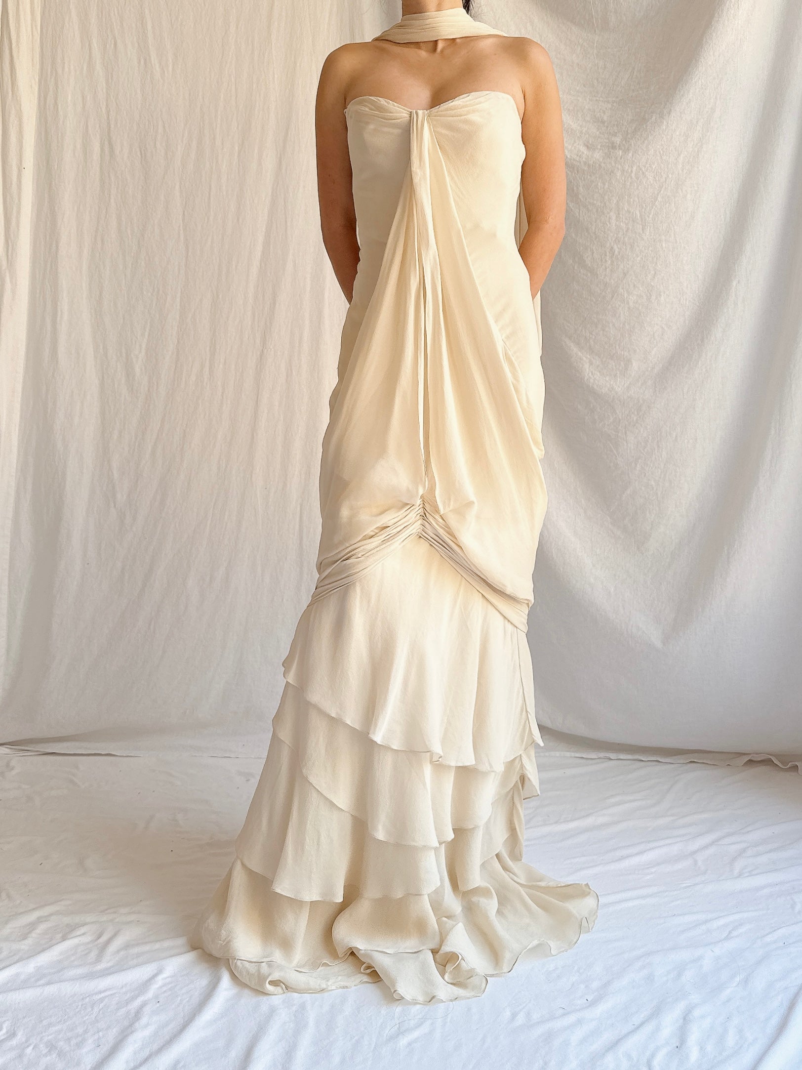 Vintage J Mendel Silk Draped Gown - S