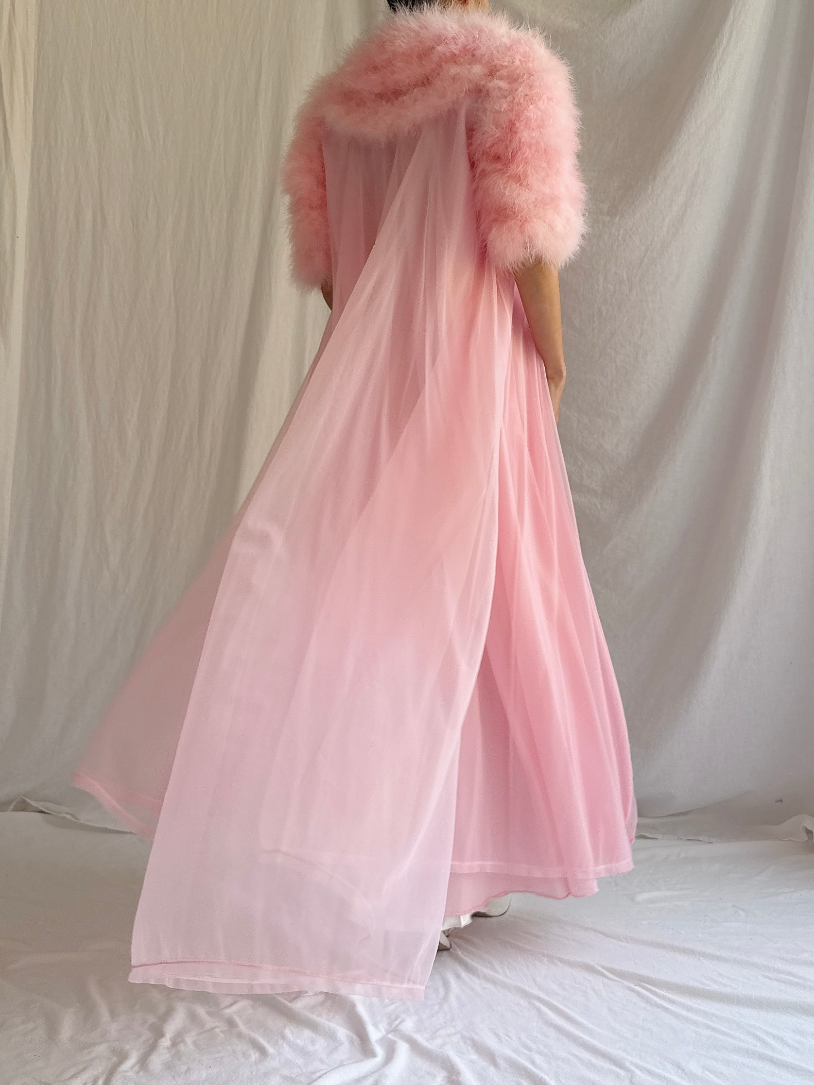 1960s Pink Feather Dressing Gown - XS