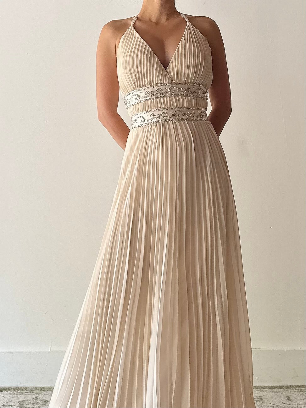 Vintage Pleated Chiffon Dress - L