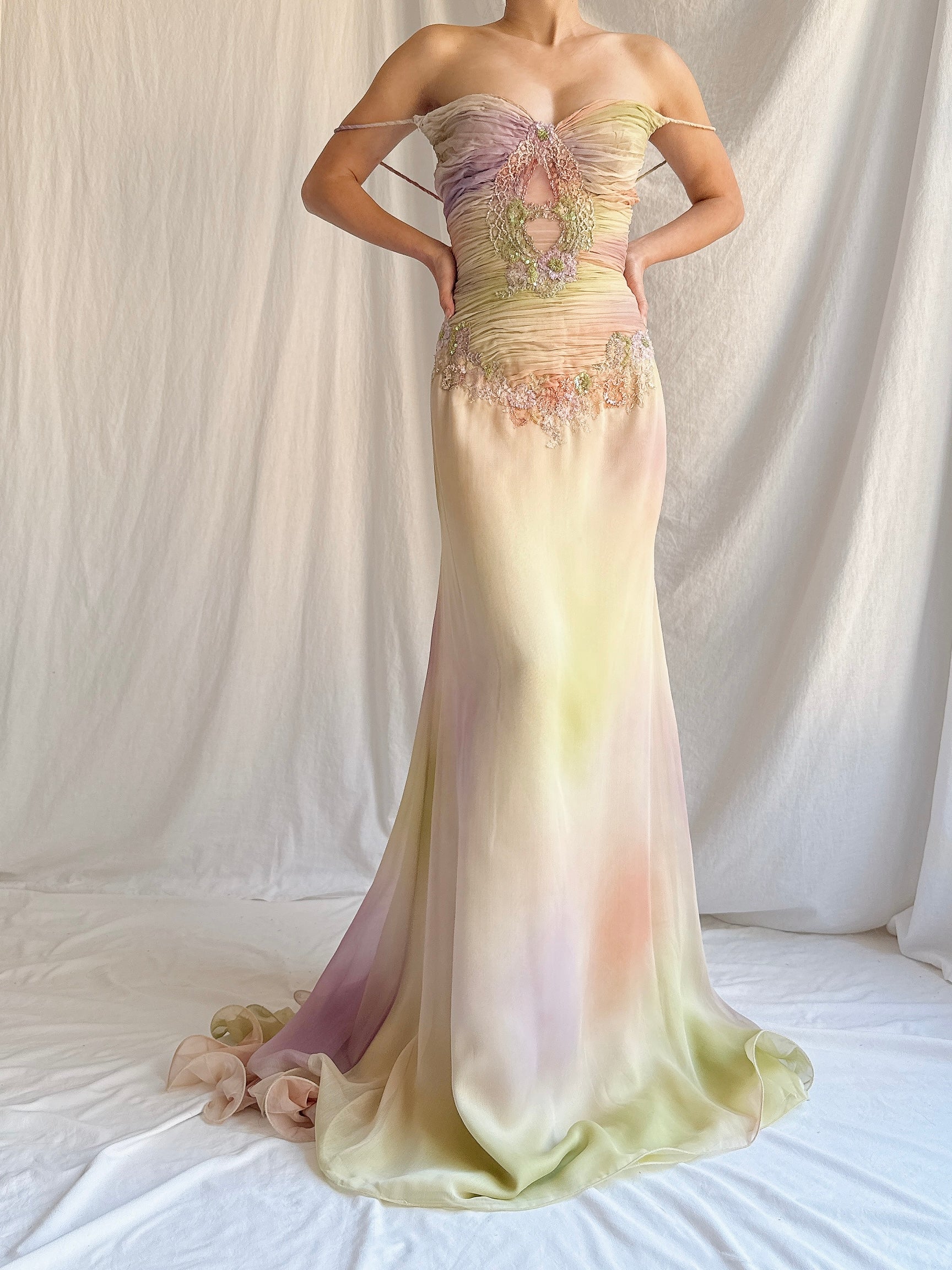 Vintage Couture Handbeaded Ombre Gown - S/M