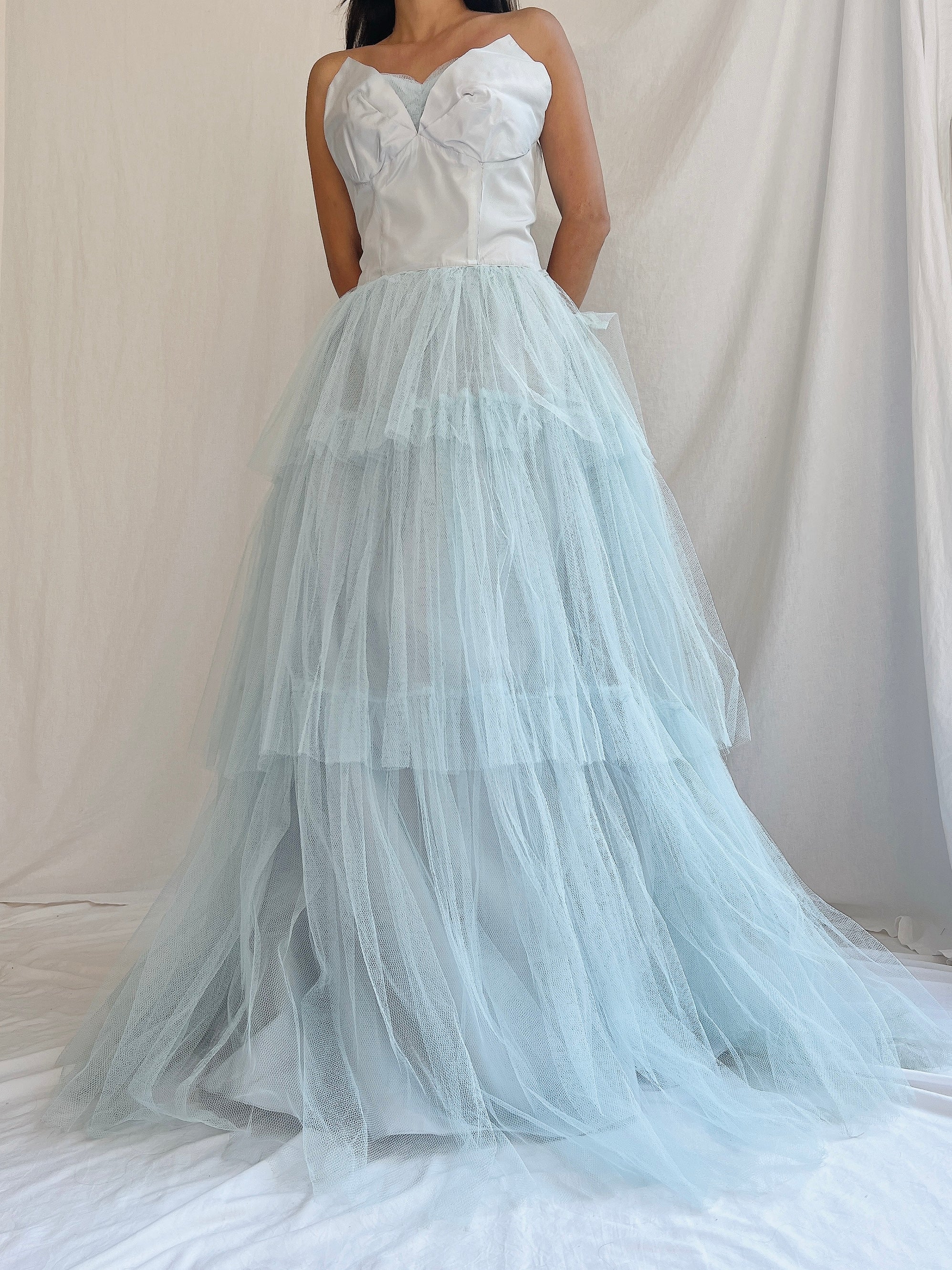 1950s Light Blue Tulle Gown - XS