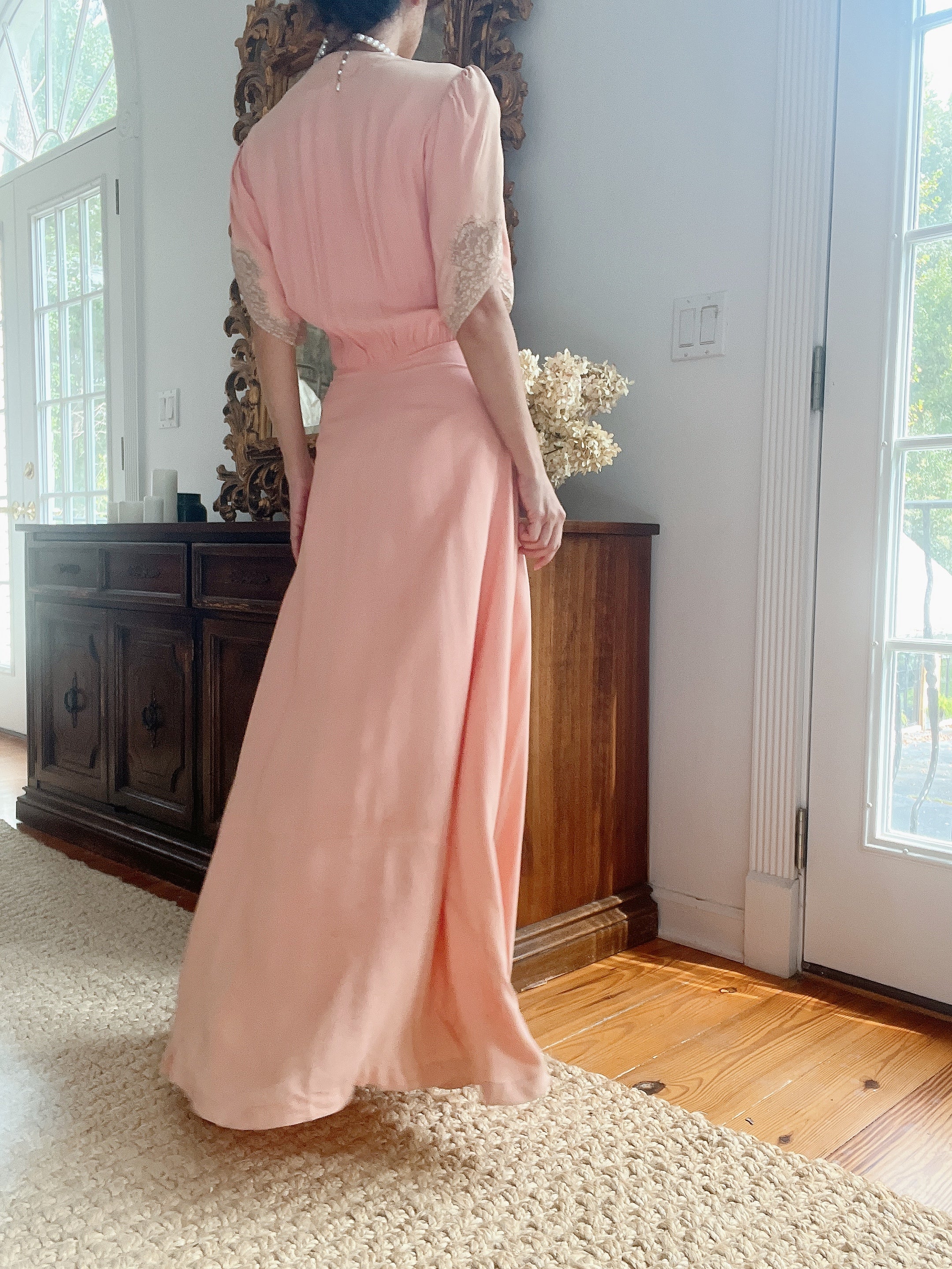 1940s Pink Silk Crepe Dress - M/L