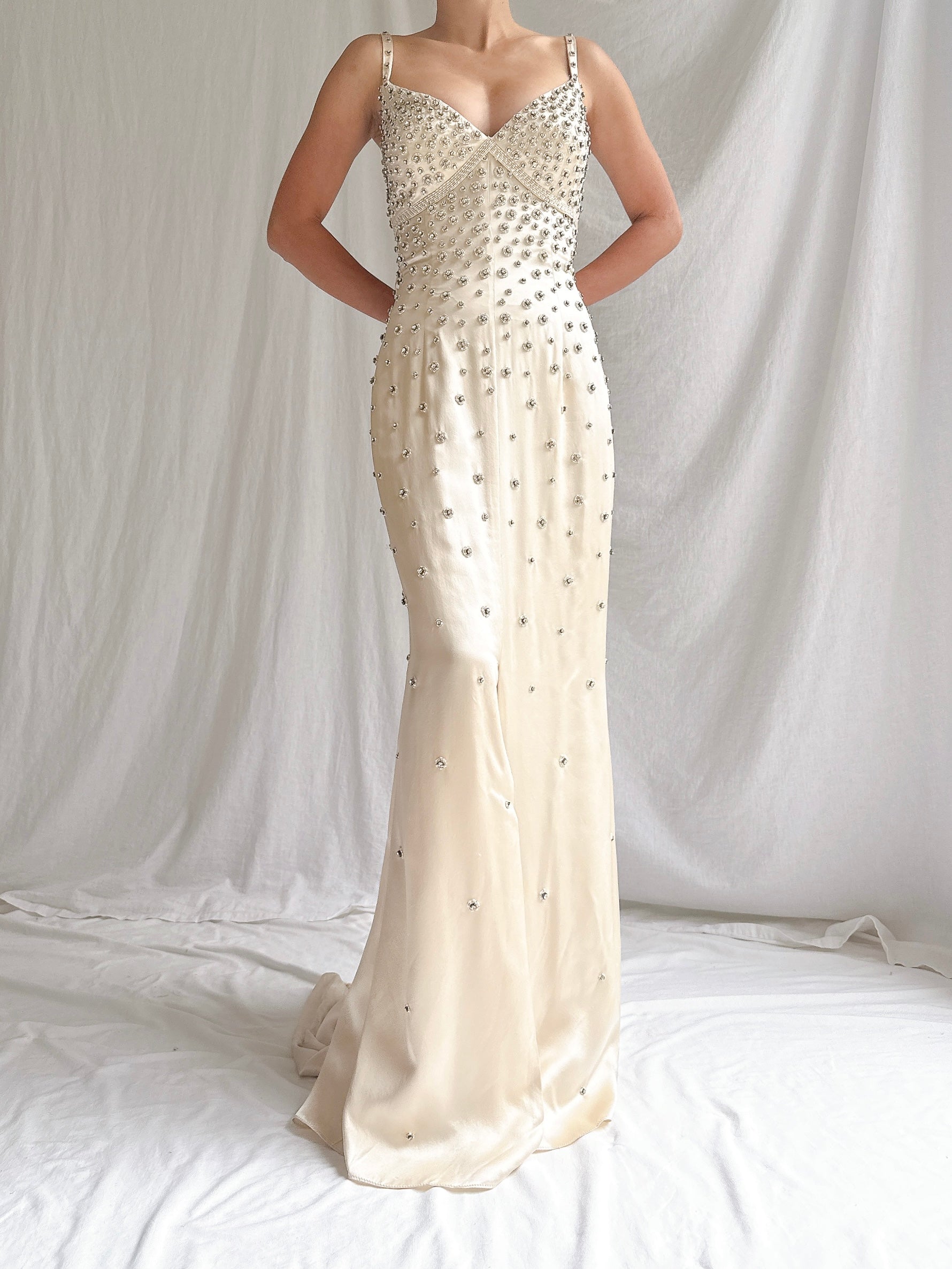 Vintage Silk Rhinestones Gown - M/6