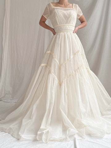 1950s Voile Pintucked Gown - S