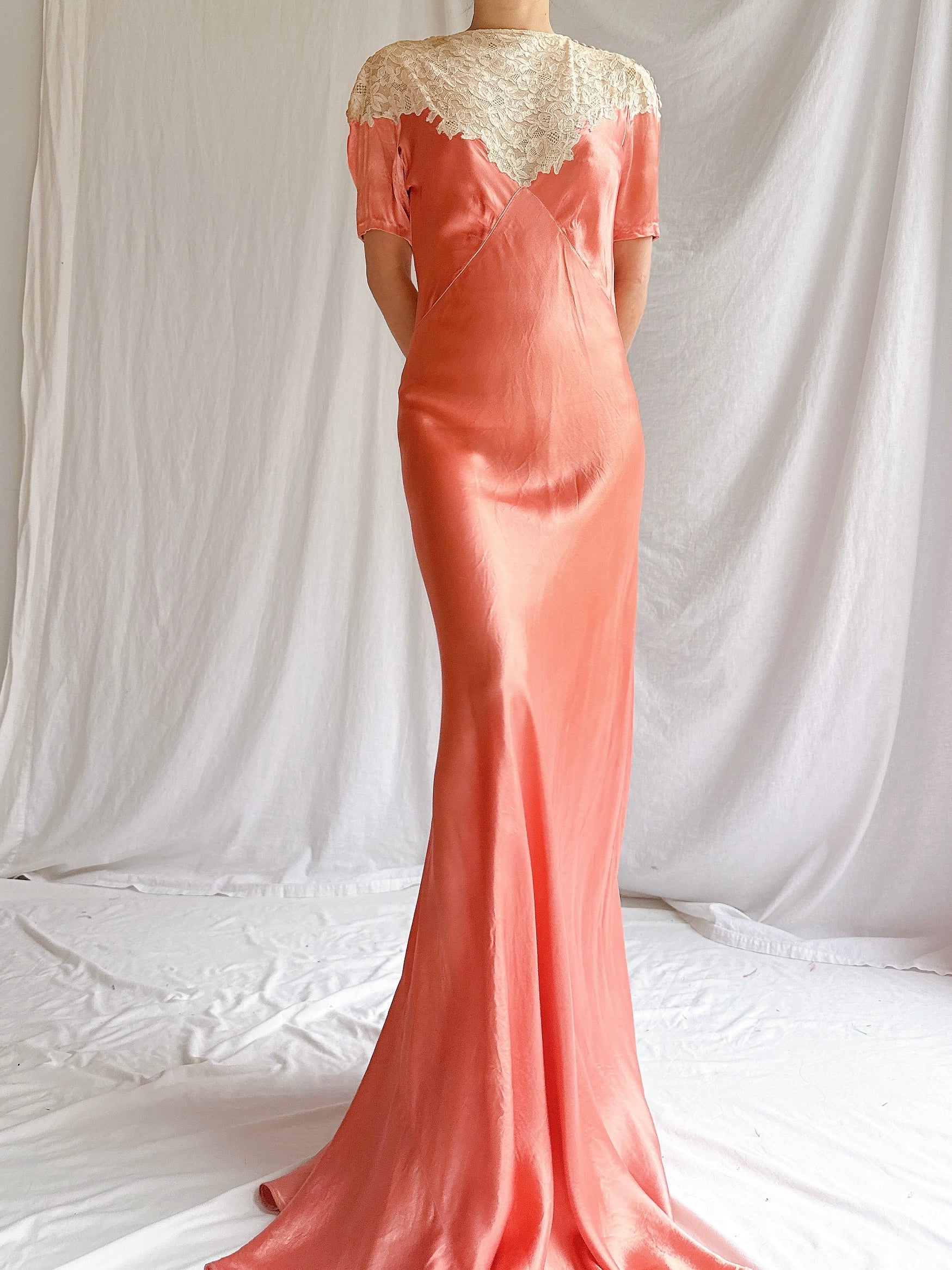 1930s Coral Satin Dress - XS/S