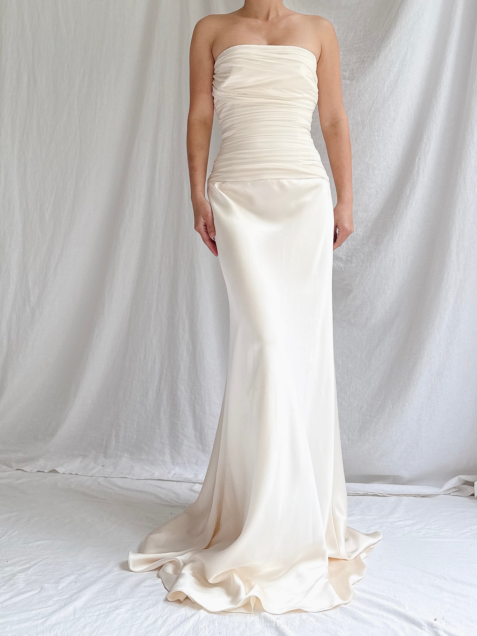 1990s Le Spose di Gio Silk Strapless Bustier Gown -