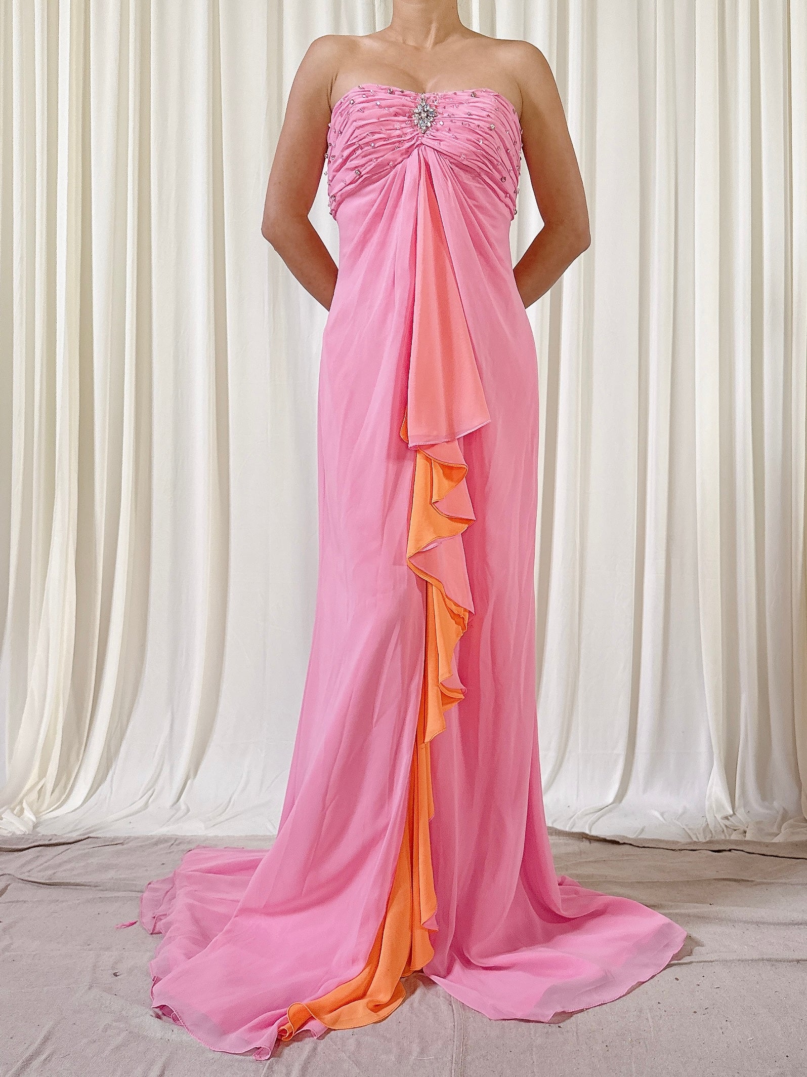 Vintage Bellville Sassoon Pink Orange Dress - L/10