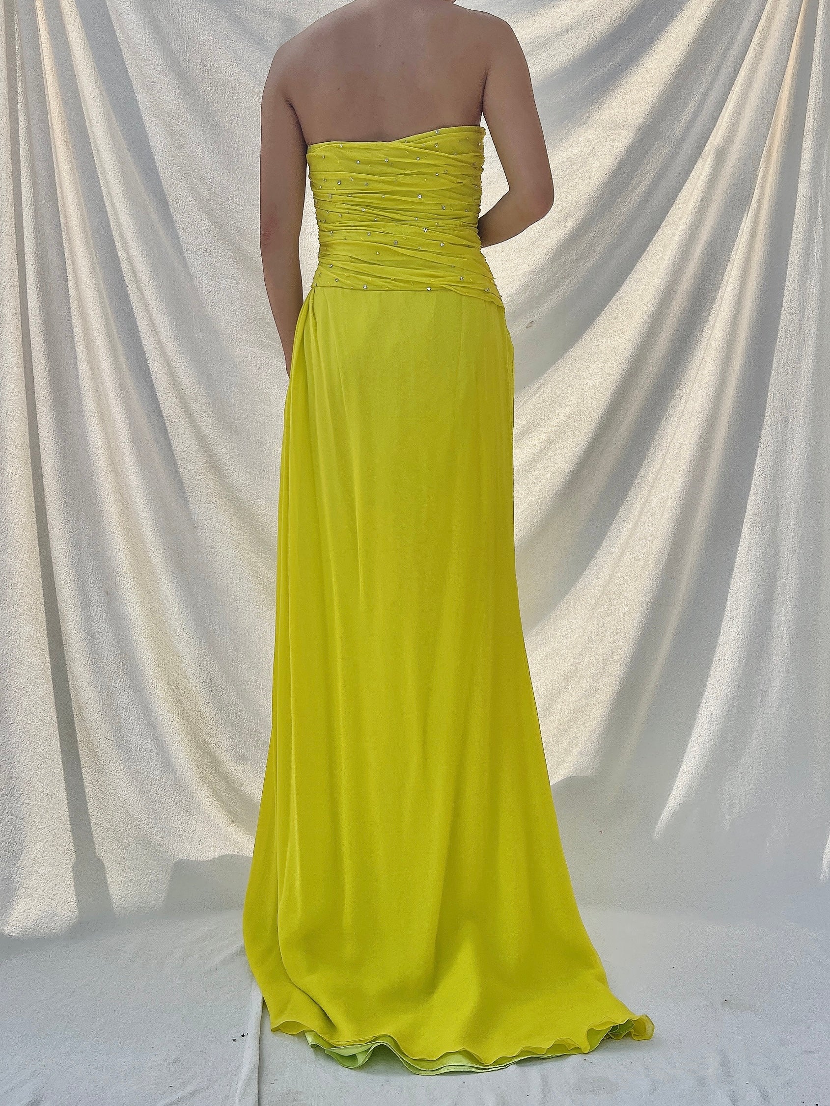 Vintage Chartreuse Silk Gown - M