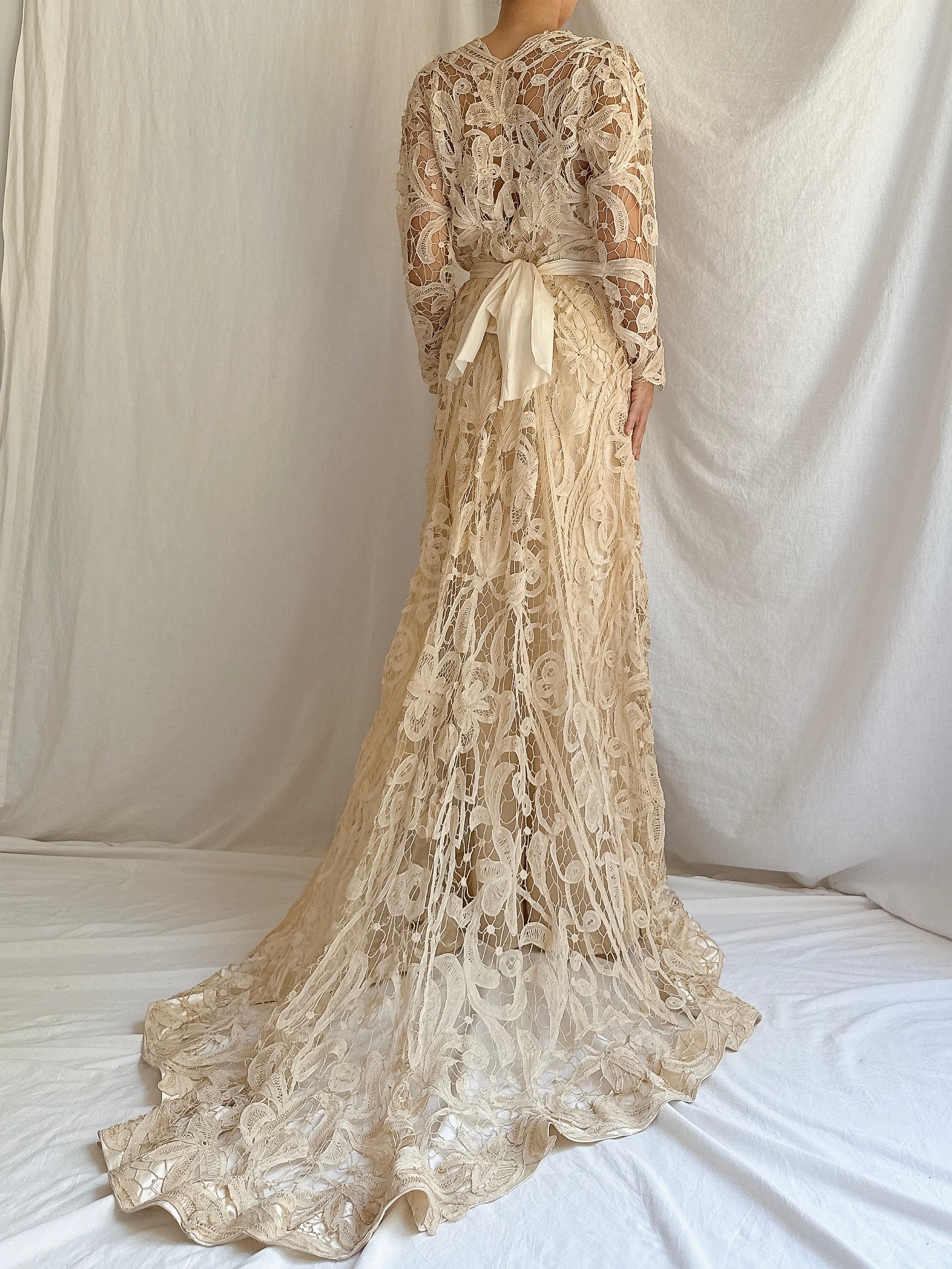 Antique Battenburg Lace Gown - S