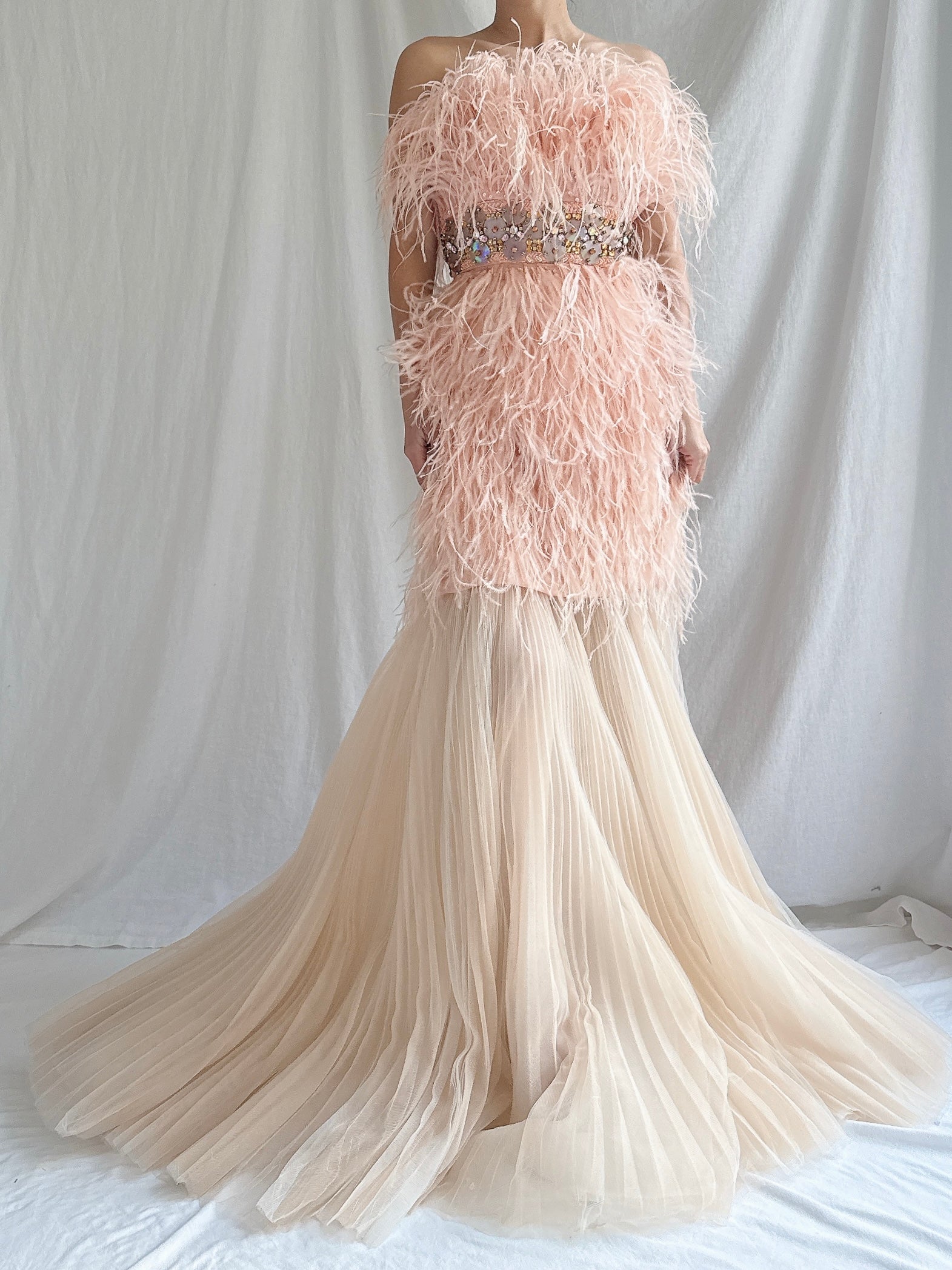 Ostrich Feather Tulle Gown - M 6/8