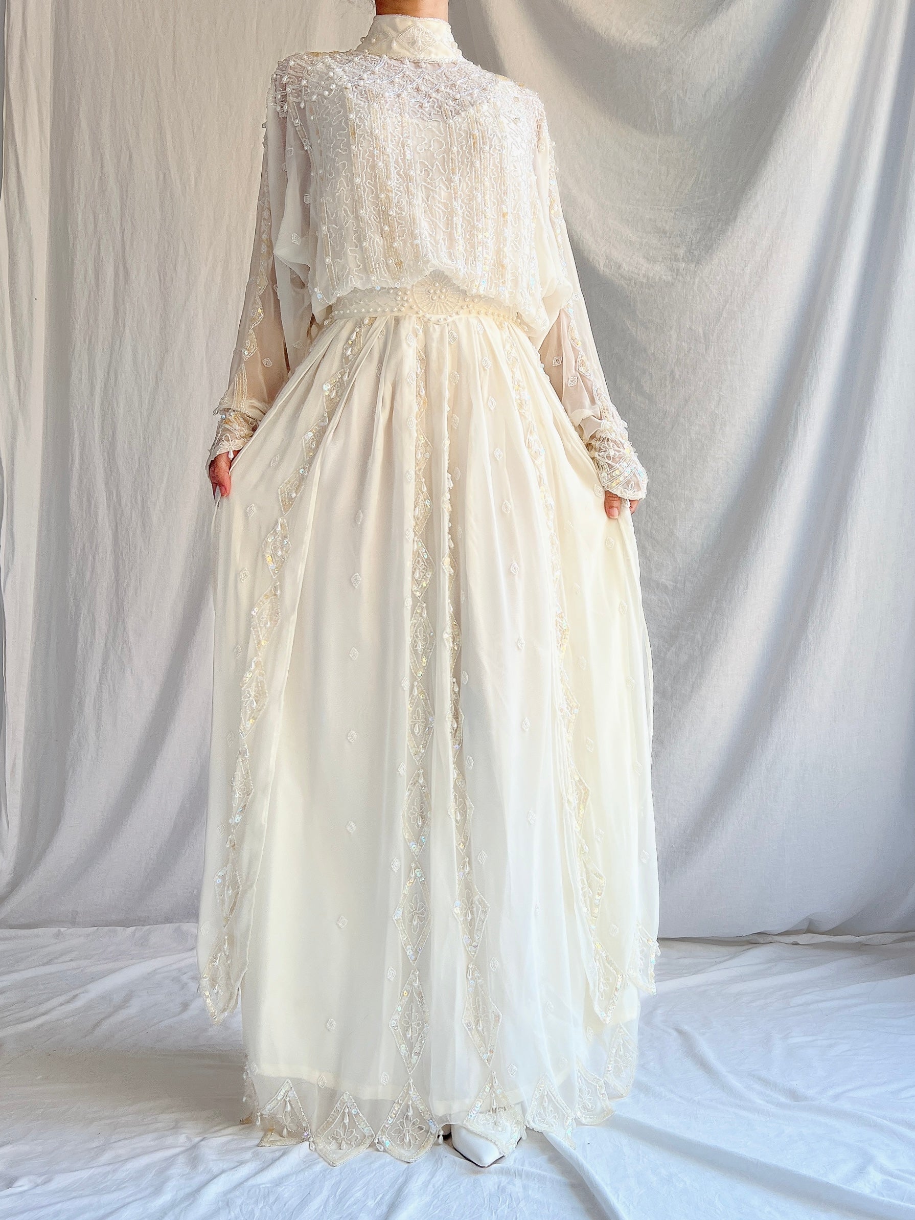 Vintage Chiffon Dolman Sleeves Gown - M