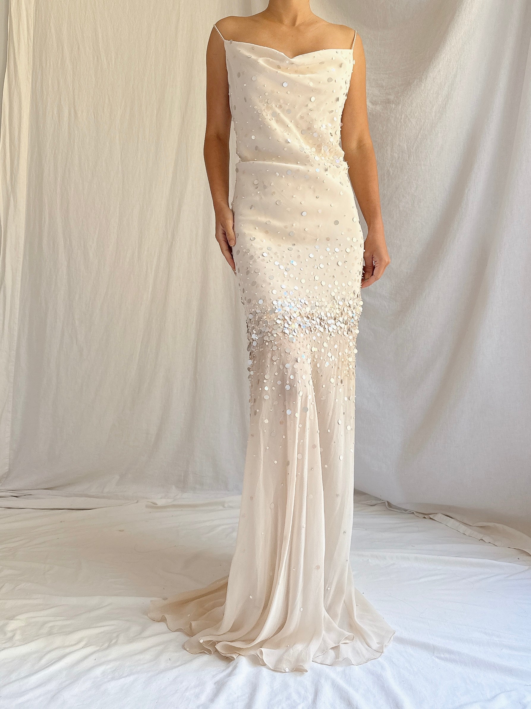 Vintage Beige Chiffon Gown - M/8