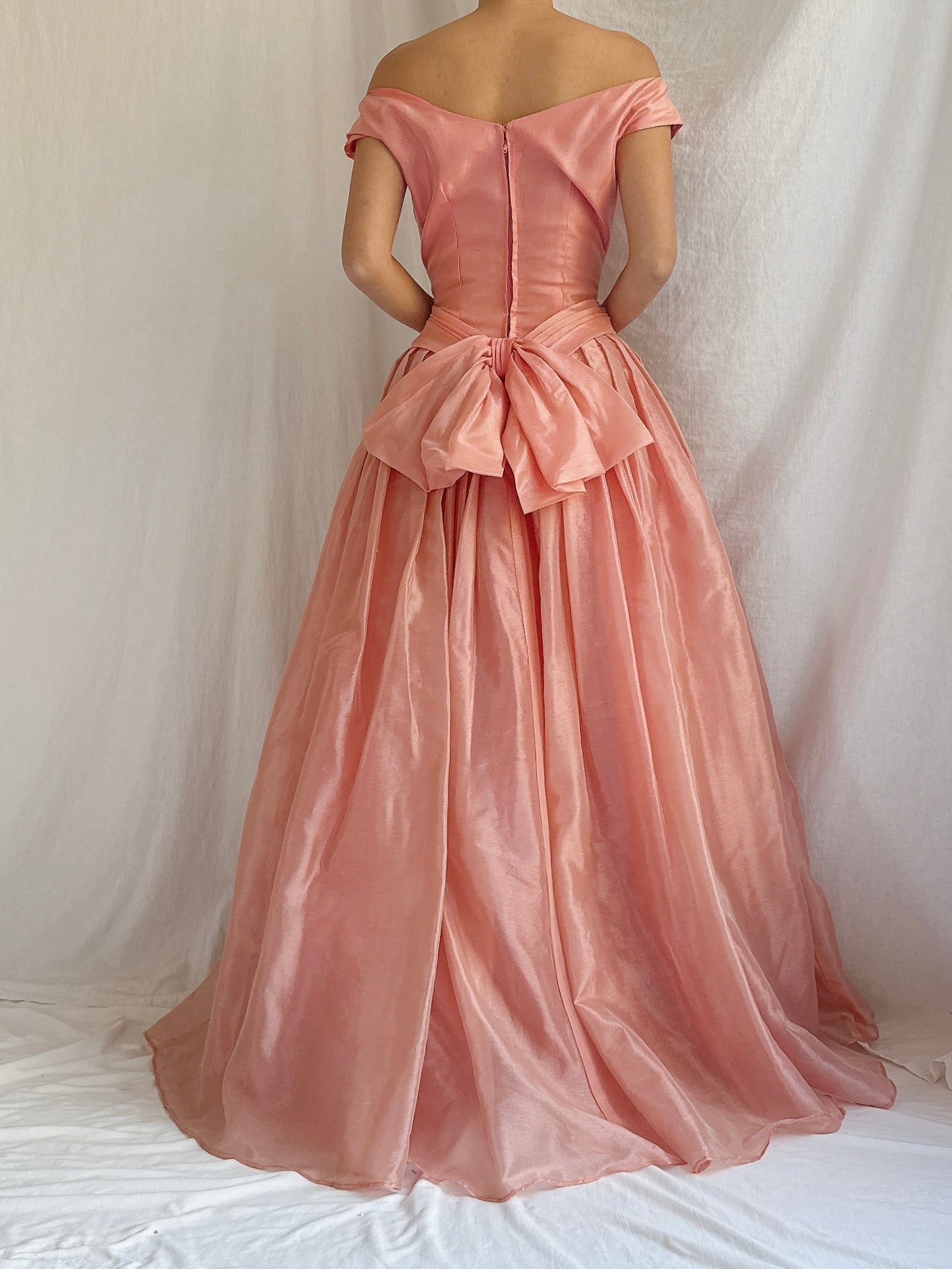 1950s Coral Silk Gown - S