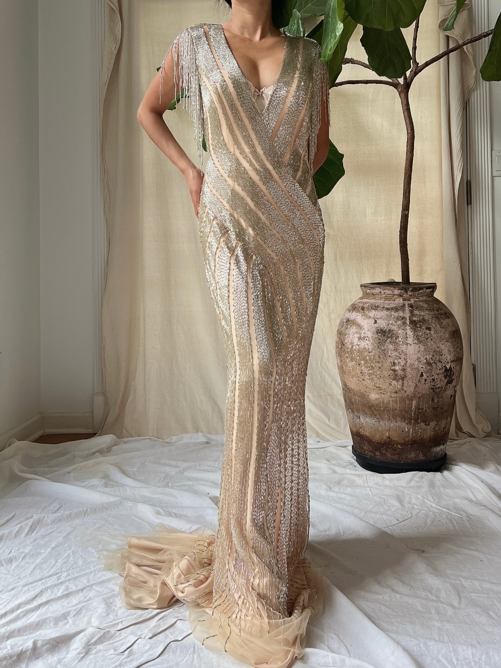Vintage Beaded Gold/Nude Gown - S/4 | G O S S A M E R Vintage Beaded Gold/Nude Gown - S/4 | G O S S A M E R