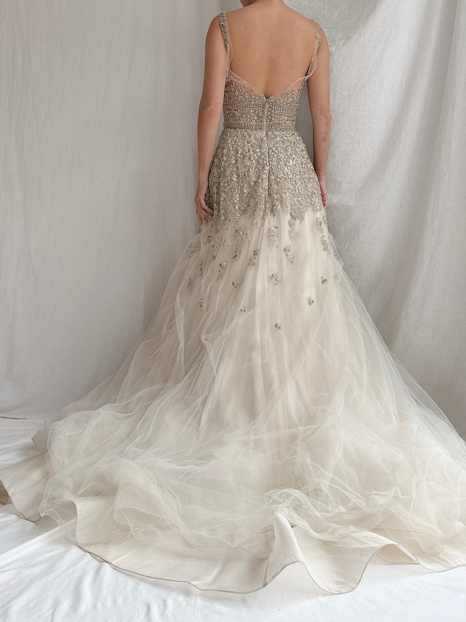 Vintage Tulle Metallic Flower Gown - M/6