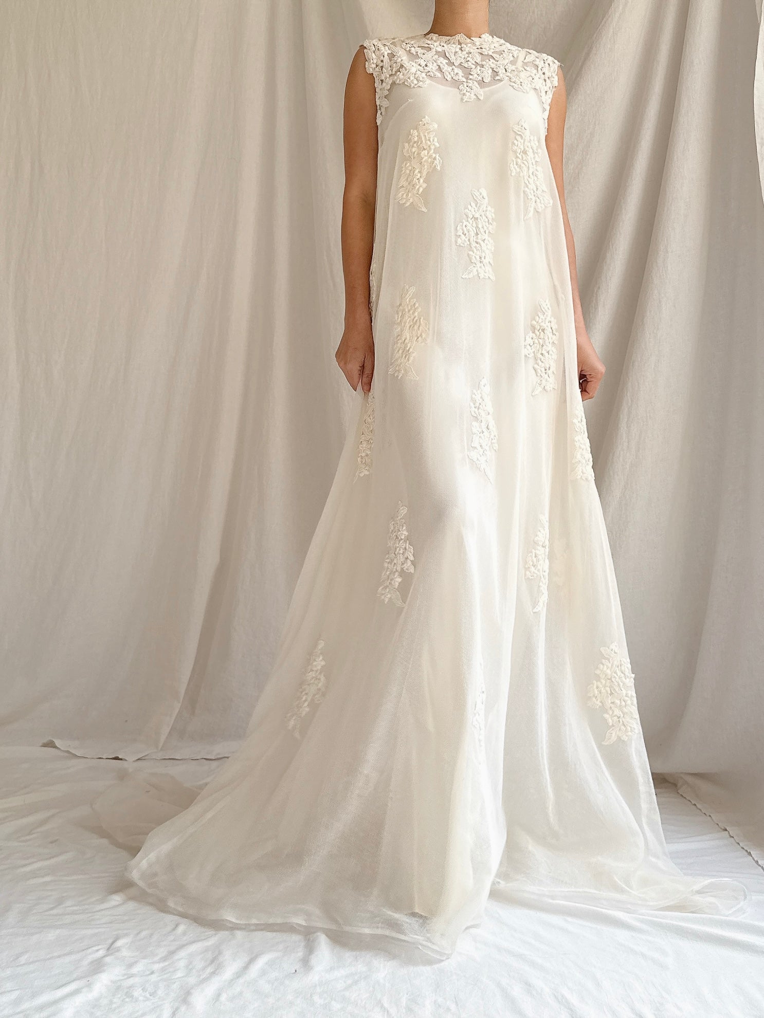 1960s Tulle Embroidered Dress - Size 2/XS