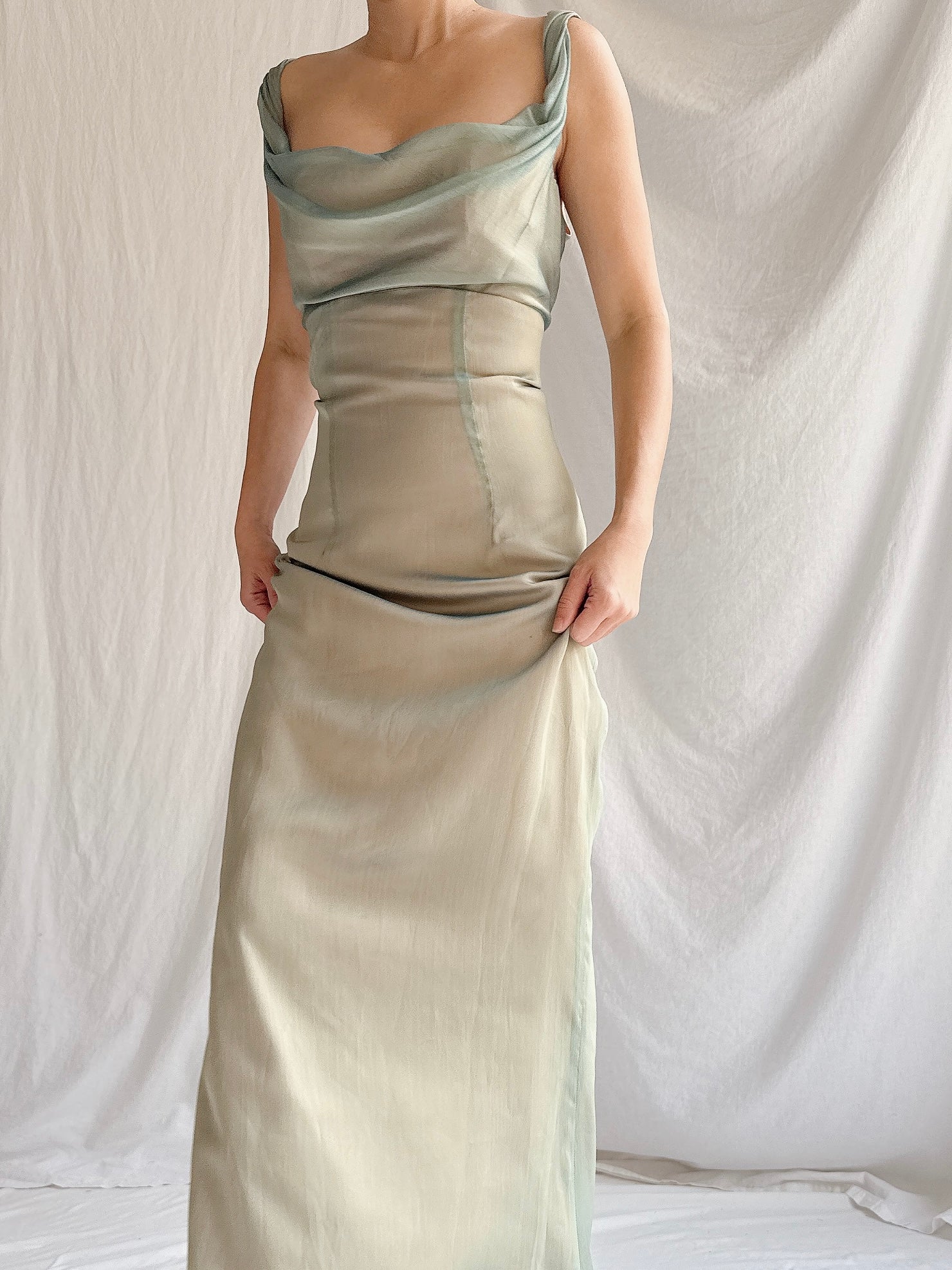 1990s Emanuelle Khanh Paris Seafoam Dress - S/6